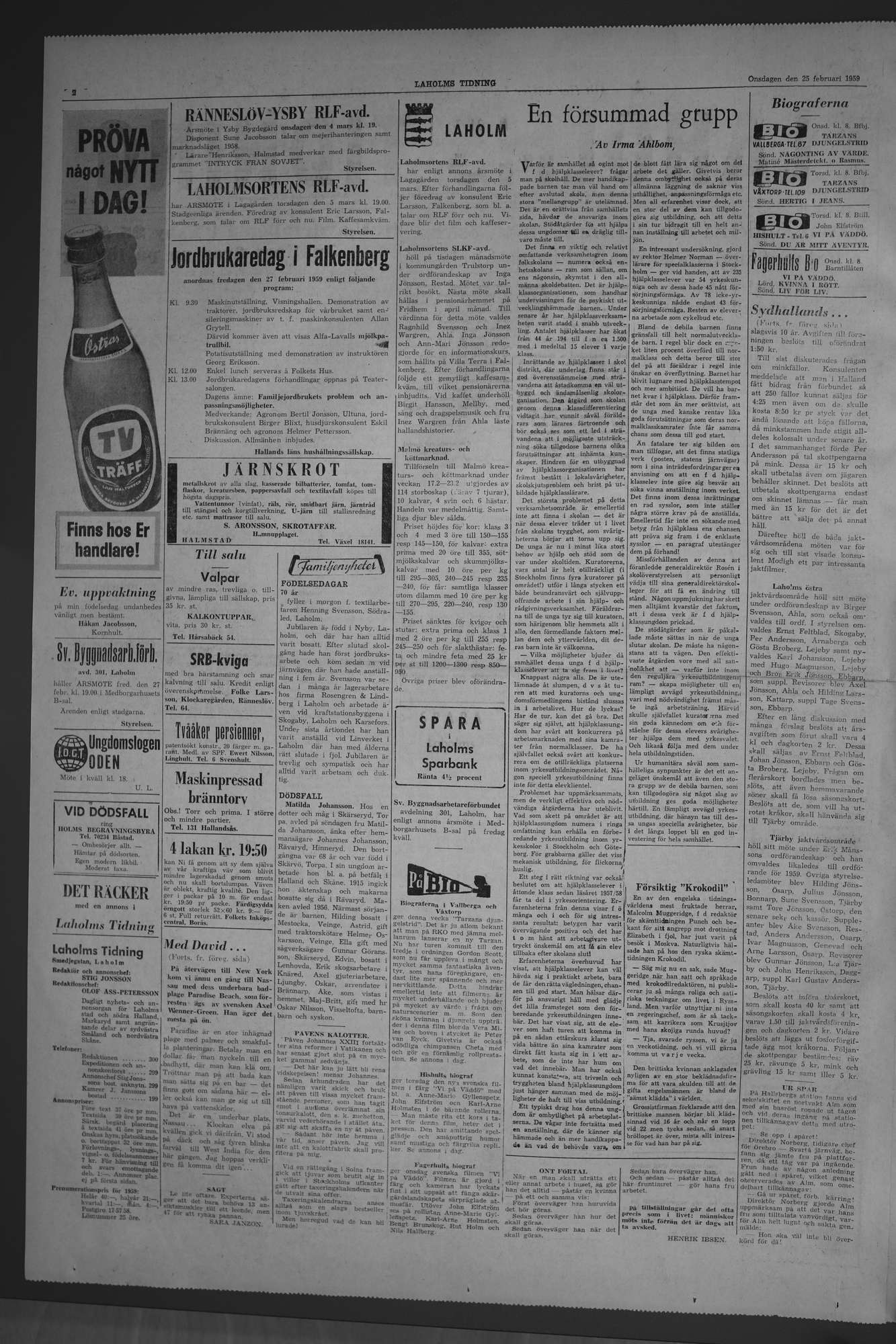 Laholms Tidning Onsdag 25 februari 1959, sida 2