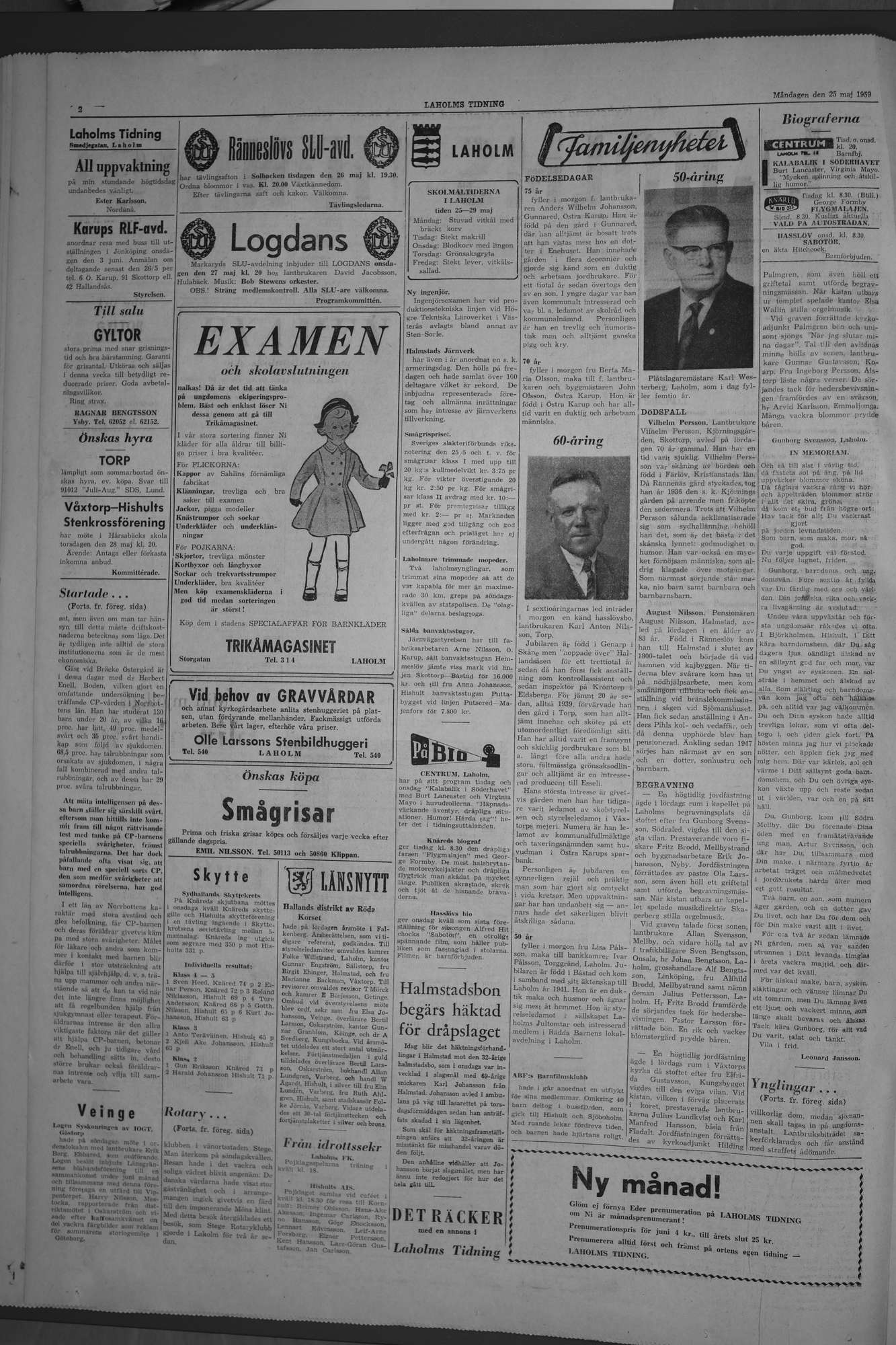 Laholms Tidning Måndag 25 maj 1959, sida 2