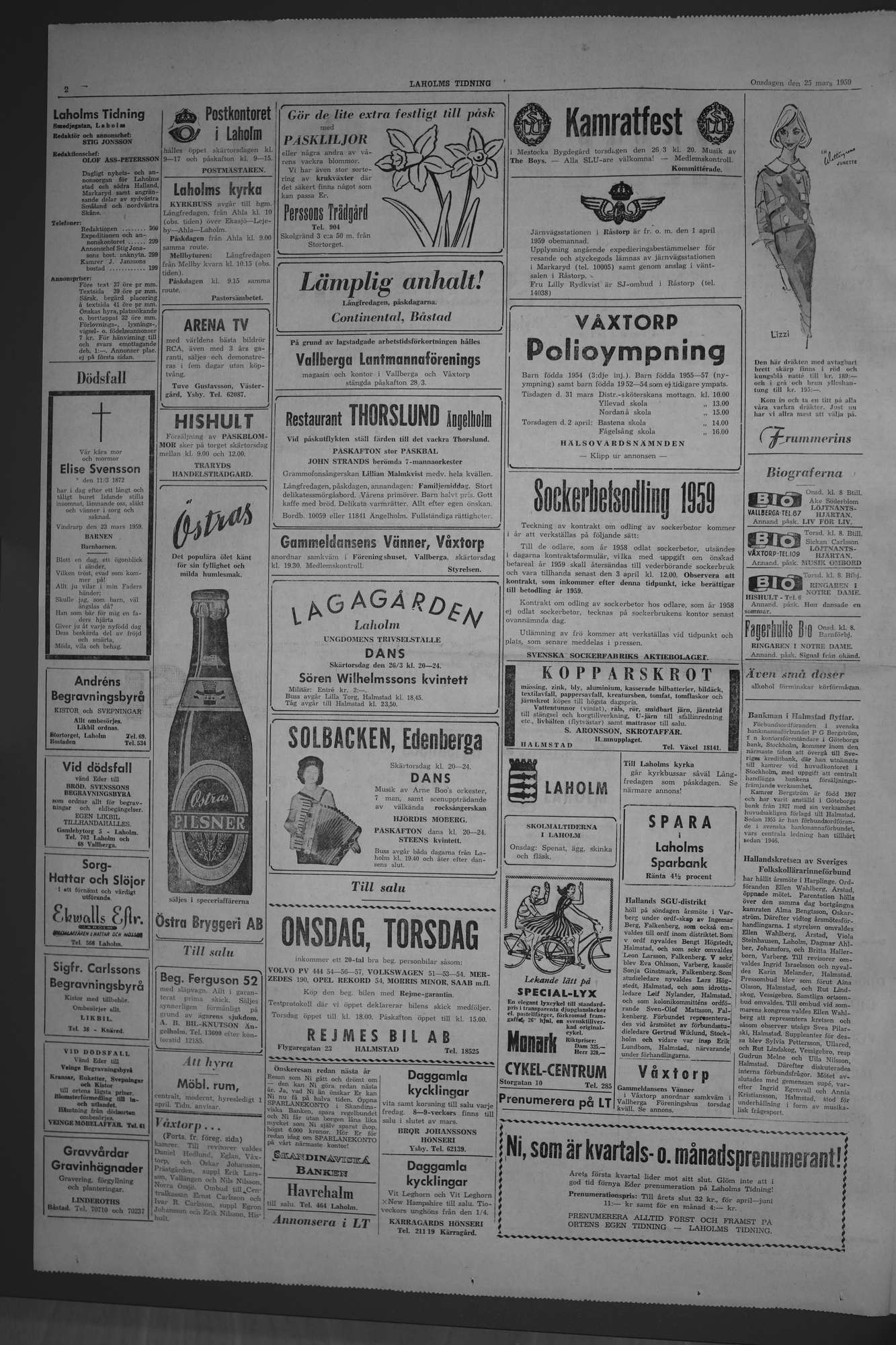Laholms Tidning Onsdag 25 mars 1959, sida 2