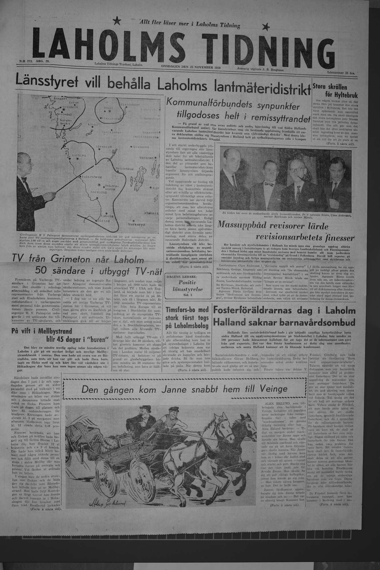 Laholms Tidning Onsdag 25 november 1959, sida 1