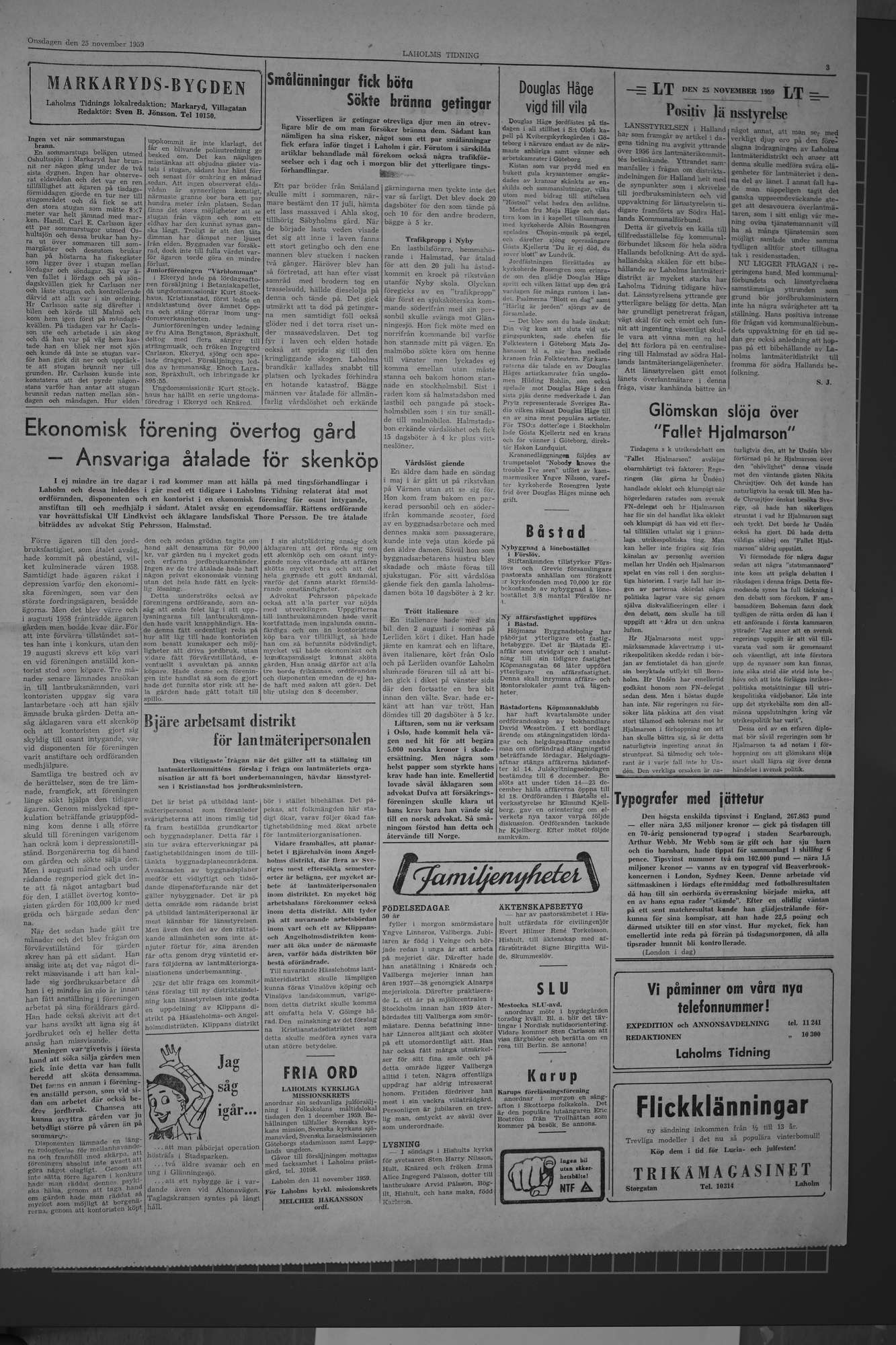 Laholms Tidning Onsdag 25 november 1959, sida 3