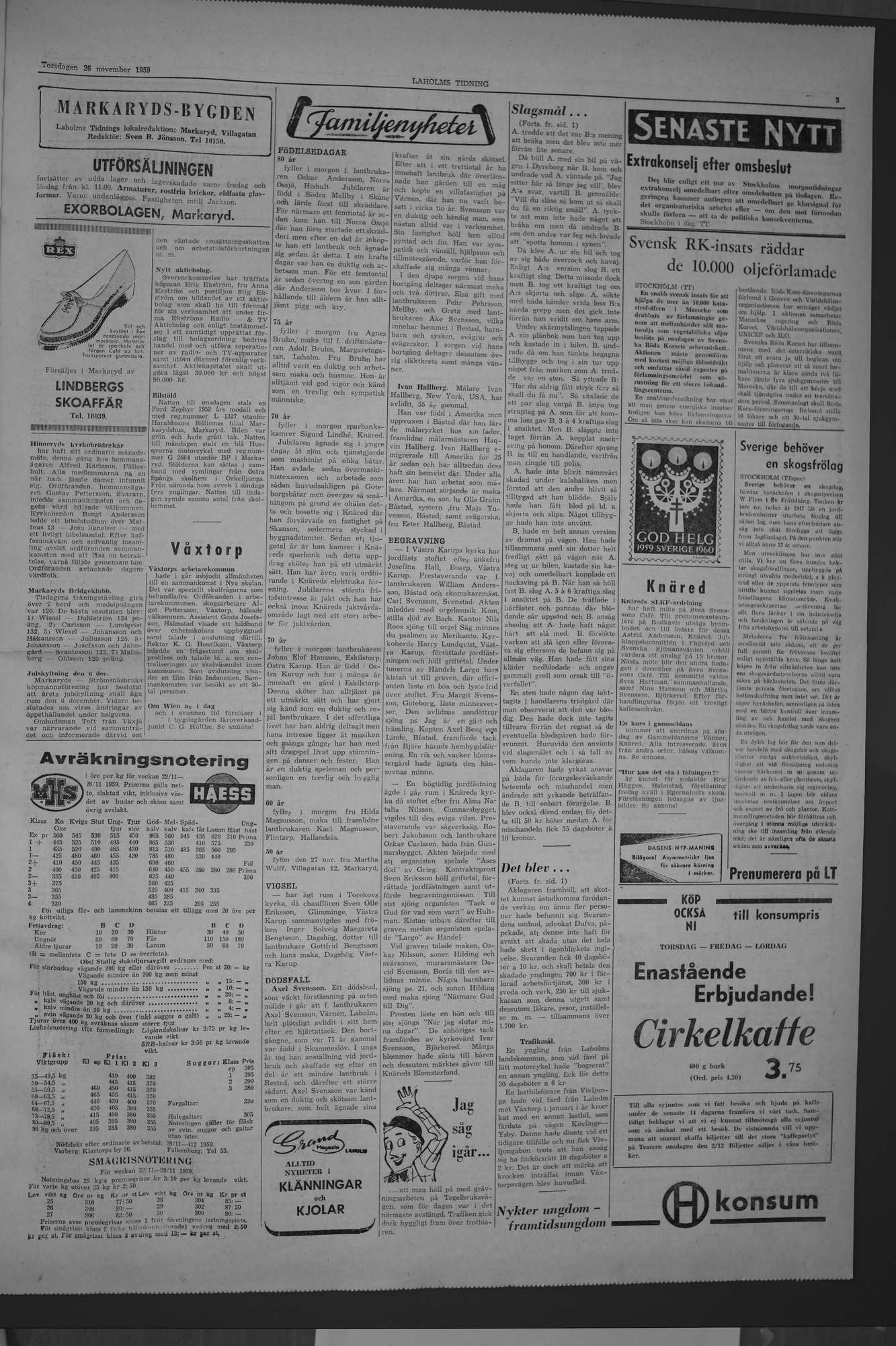 Laholms Tidning Torsdag 26 november 1959, sida 3