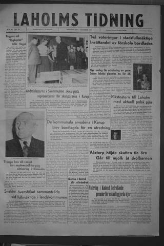 Förstasidan, Tisdag 1 november 1960