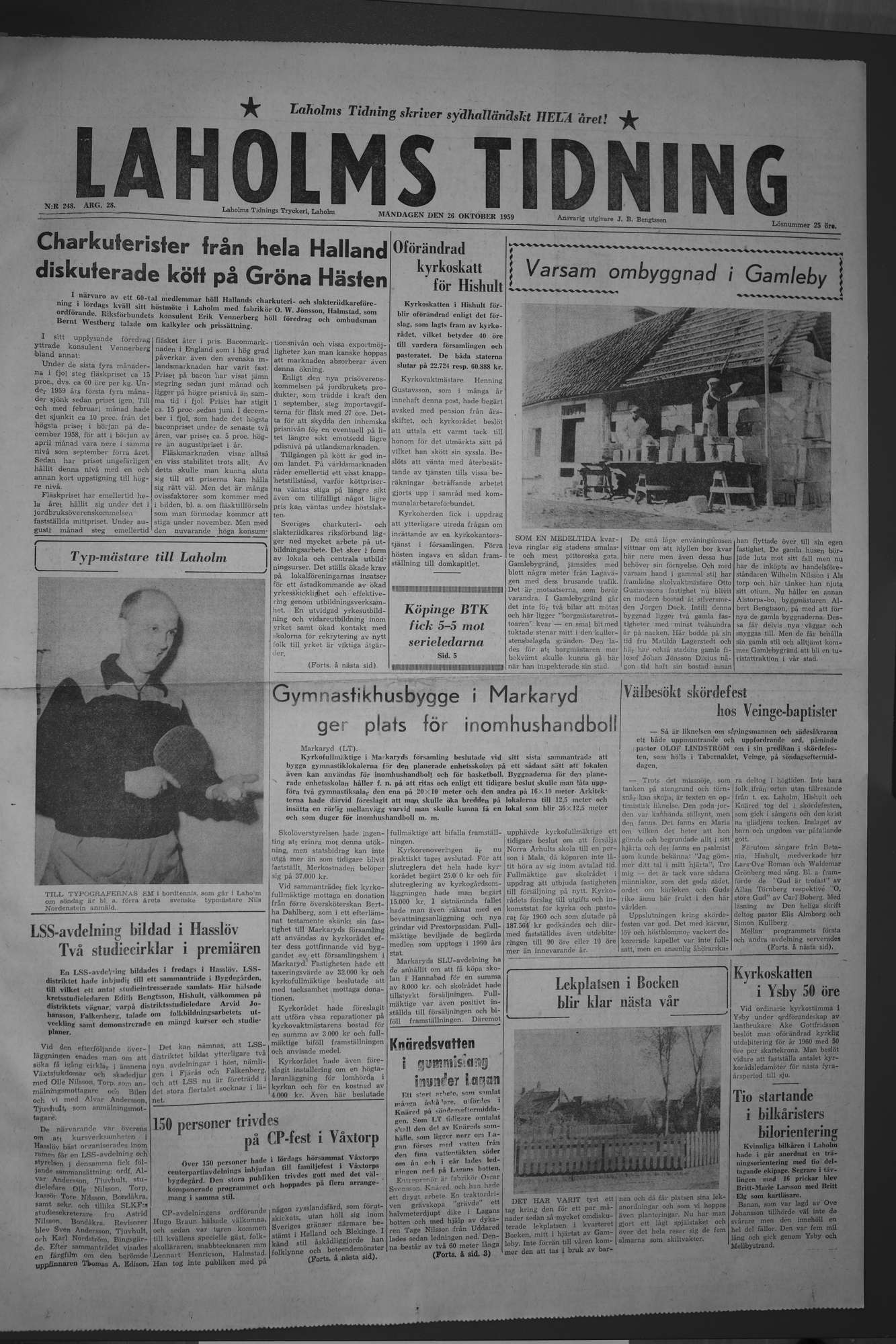 Laholms Tidning Måndag 26 oktober 1959, sida 1