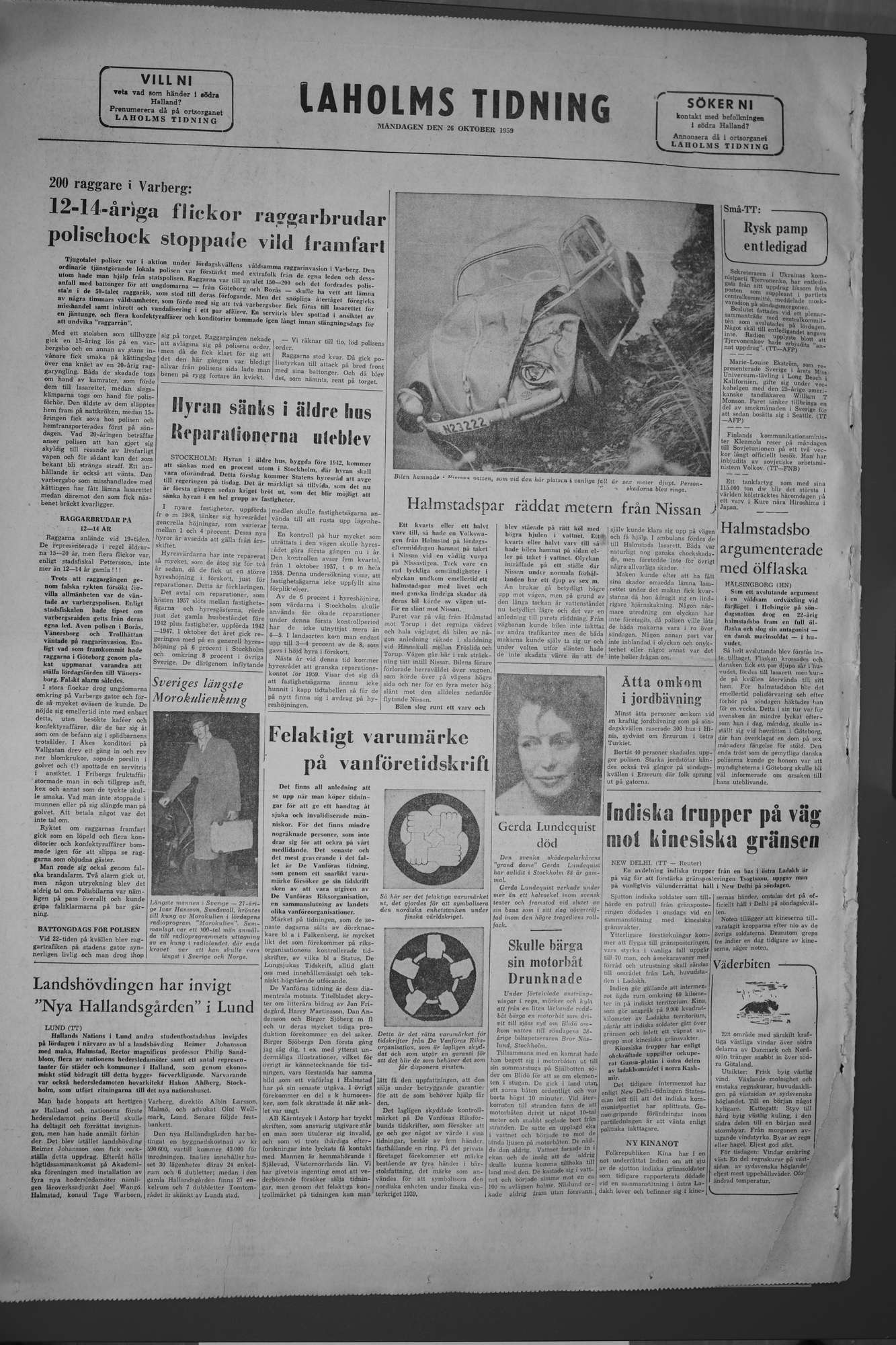 Laholms Tidning Måndag 26 oktober 1959, sida 8