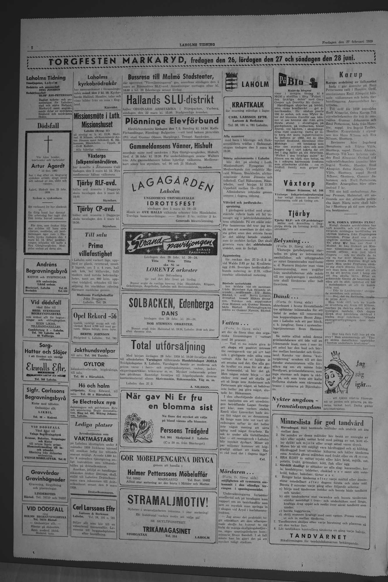 Laholms Tidning Fredag 27 februari 1959, sida 2