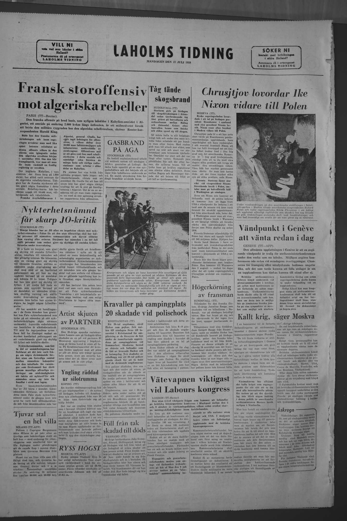 Laholms Tidning Måndag 27 juli 1959, sida 8