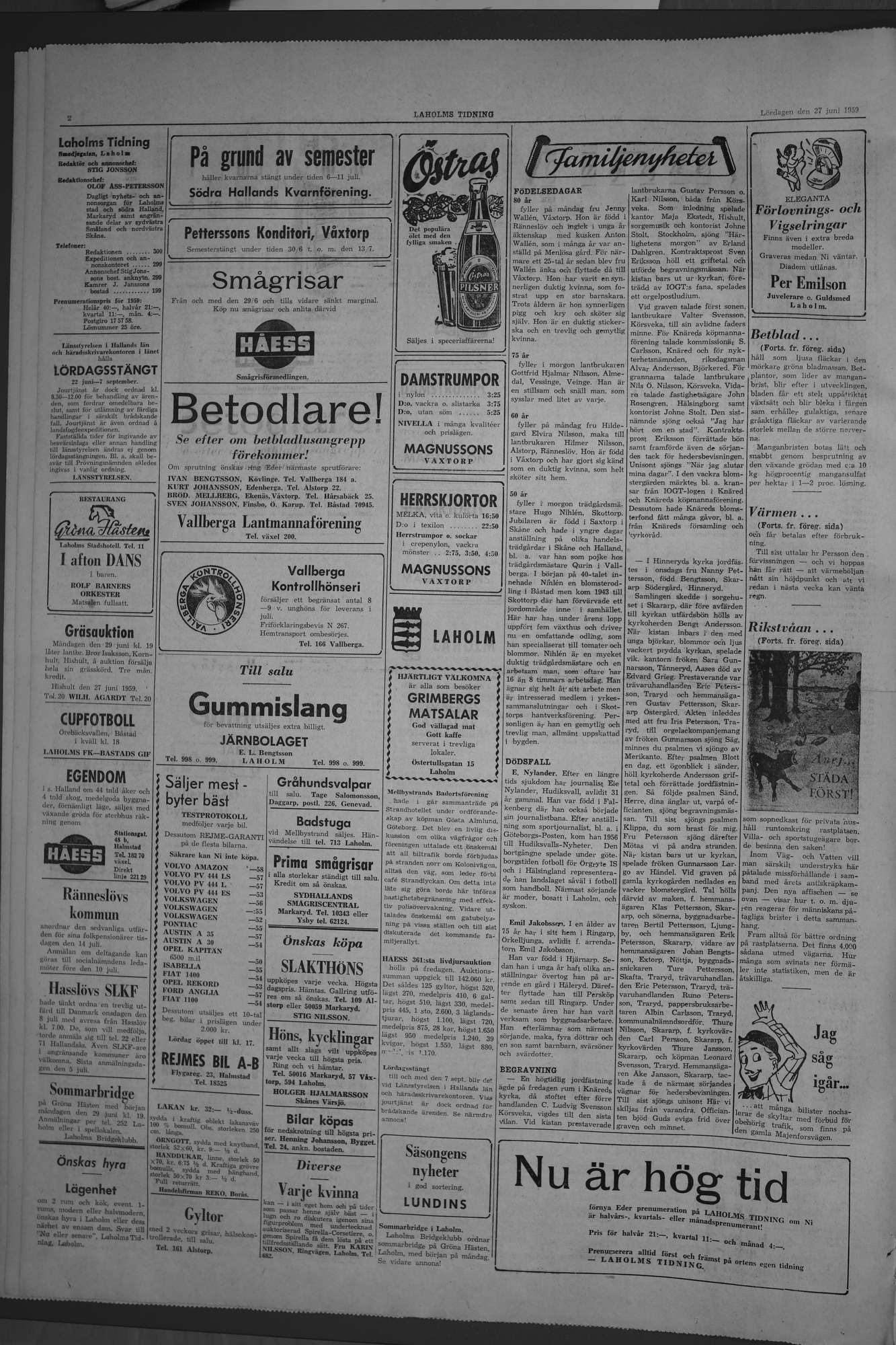 Laholms Tidning Lördag 27 juni 1959, sida 2