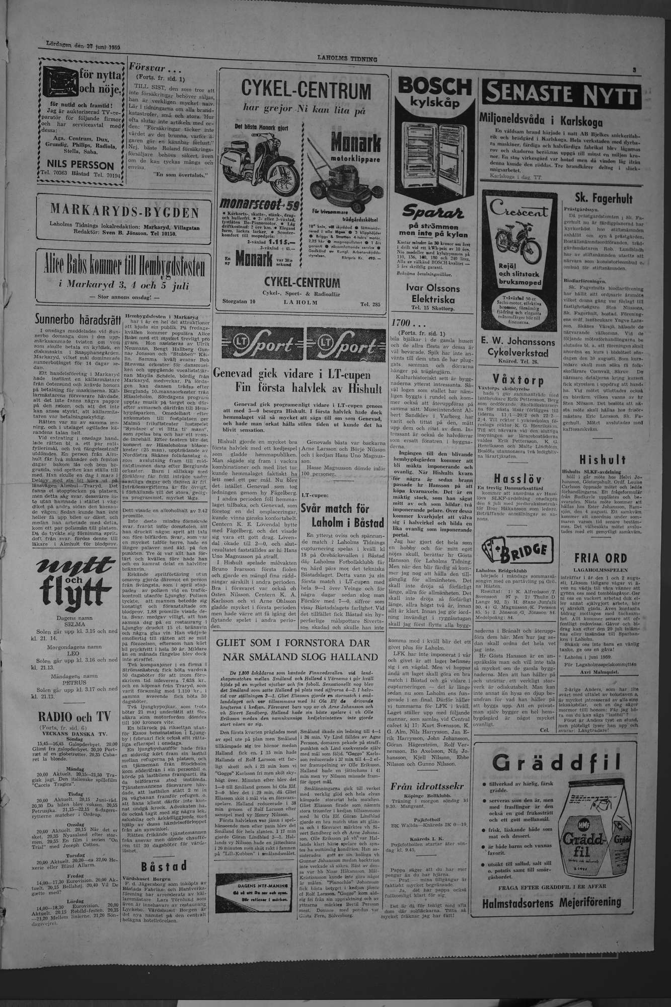 Laholms Tidning Lördag 27 juni 1959, sida 3