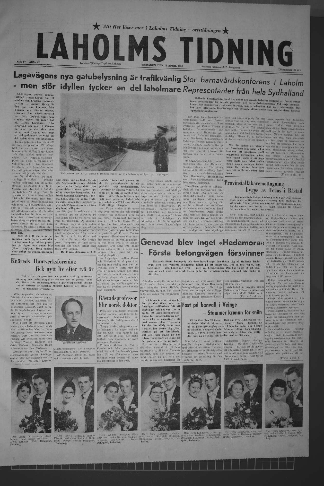 Laholms Tidning Tisdag 28 april 1959, sida 1