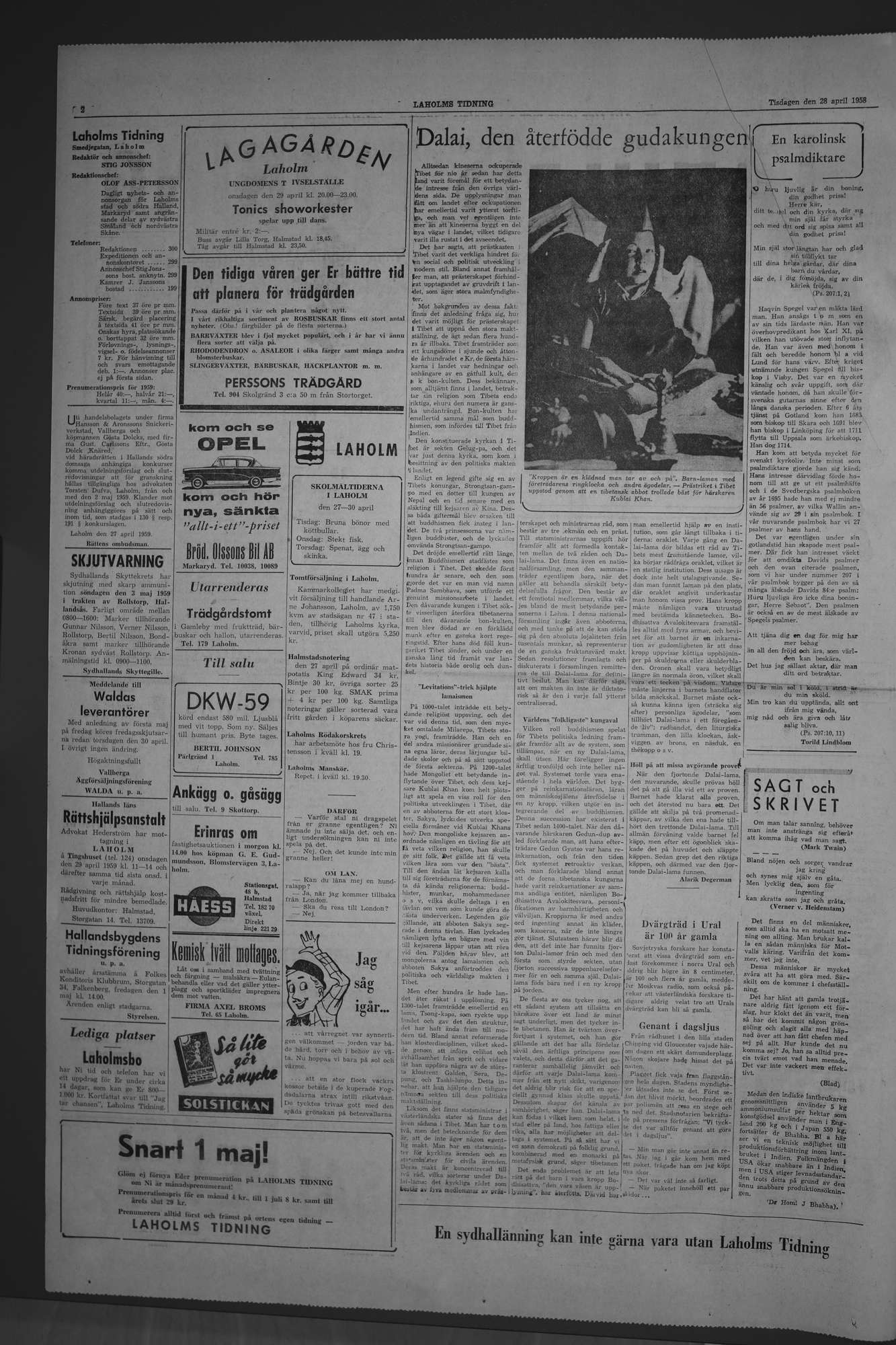 Laholms Tidning Tisdag 28 april 1959, sida 2