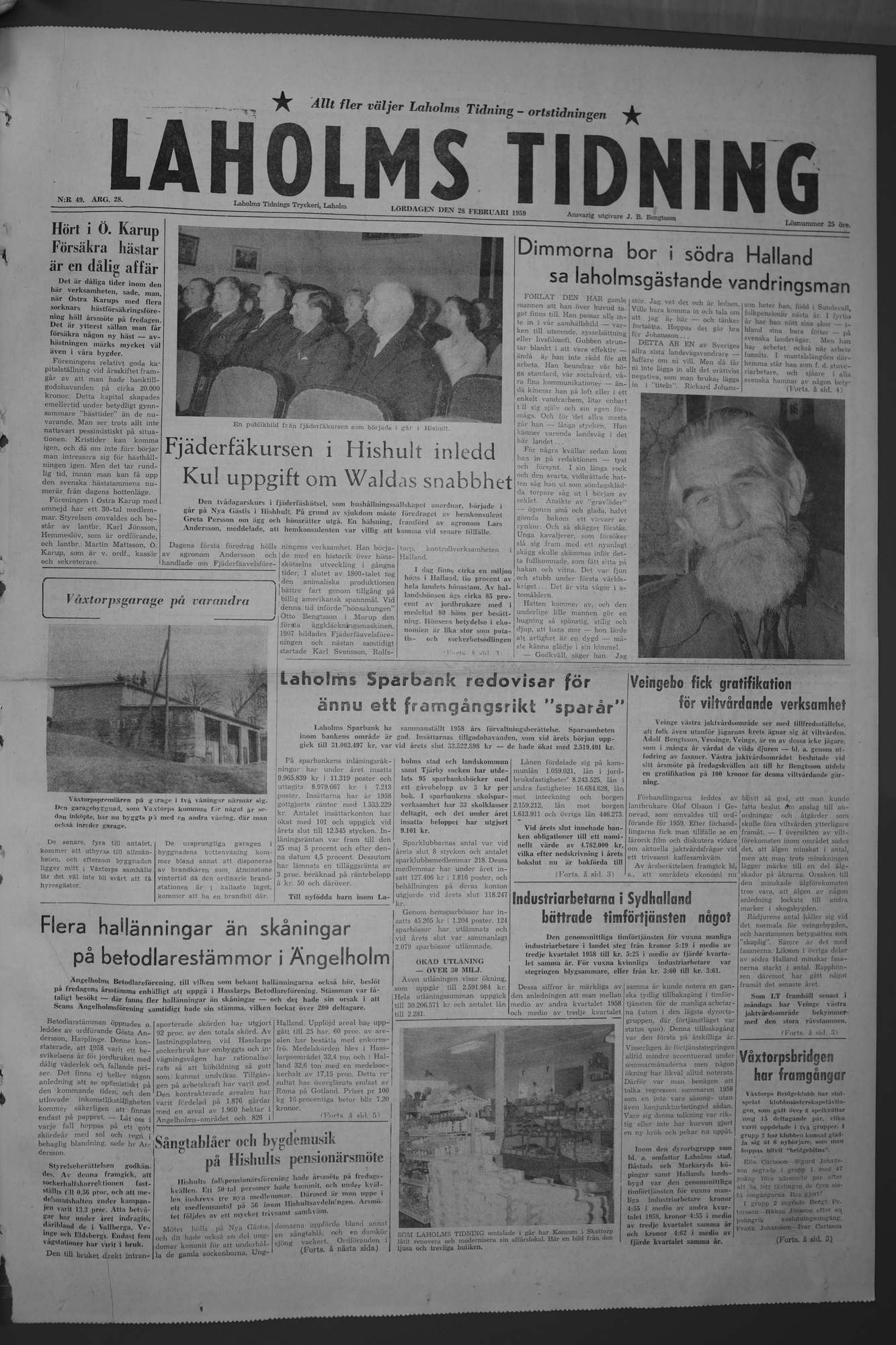 Laholms Tidning Lördag 28 februari 1959, sida 1