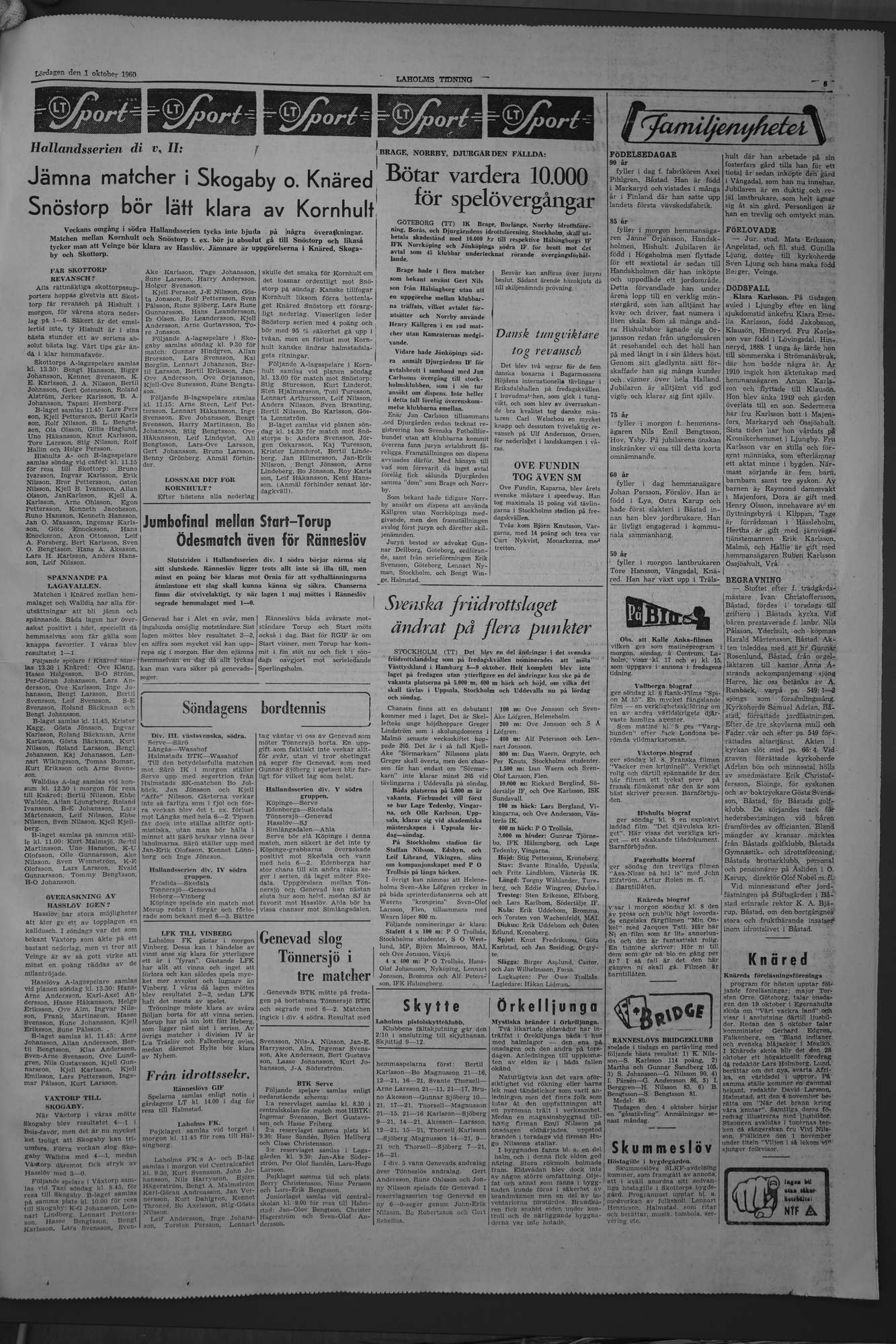Laholms Tidning Lördag 1 oktober 1960, sida 5