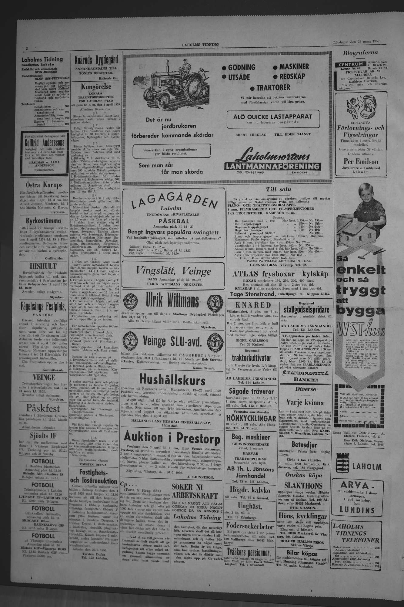 Laholms Tidning Lördag 28 mars 1959, sida 2