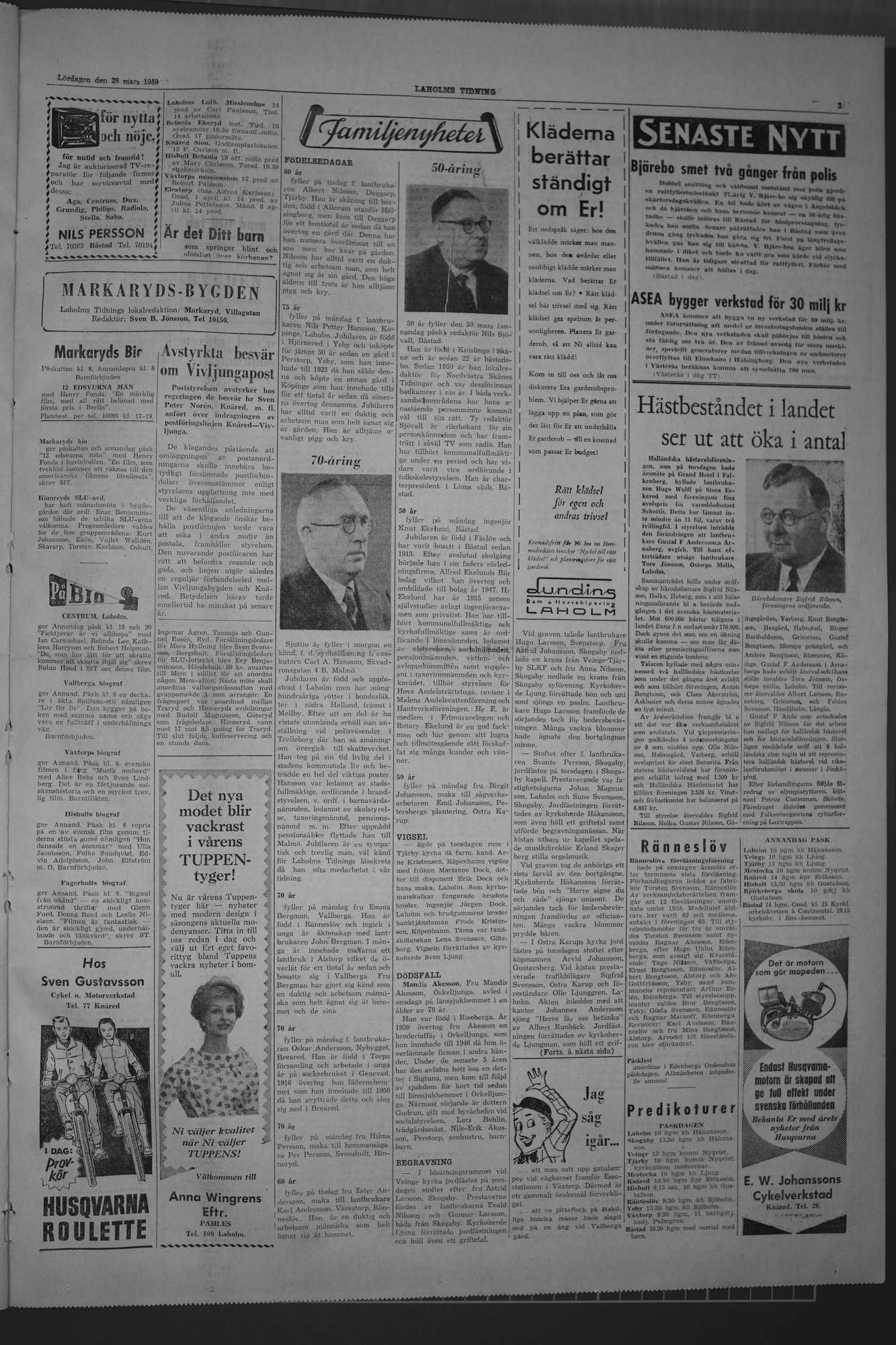 Laholms Tidning Lördag 28 mars 1959, sida 3