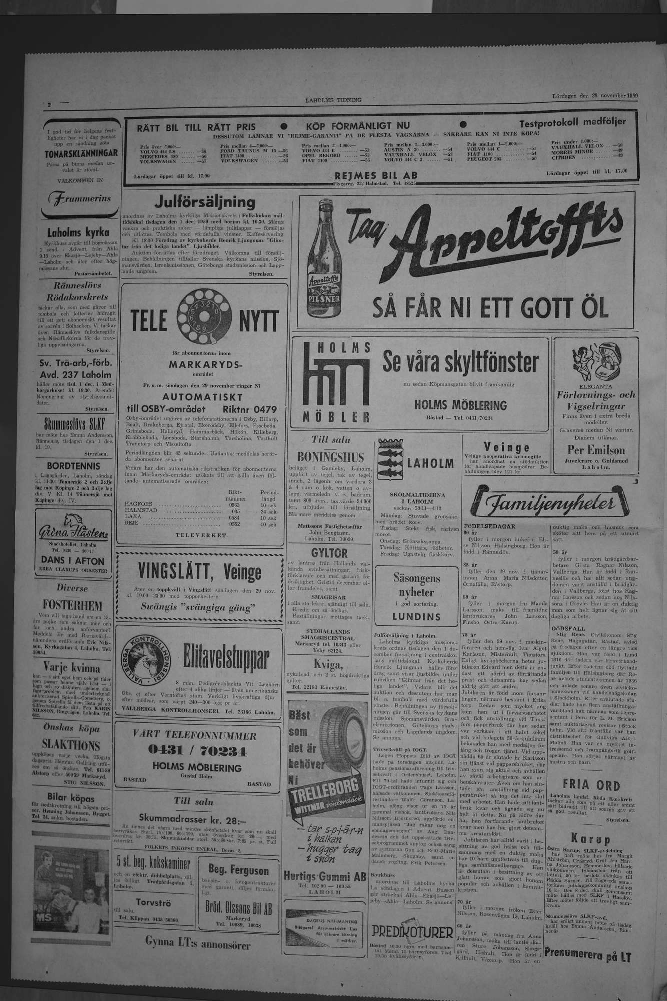 Laholms Tidning Lördag 28 november 1959, sida 2