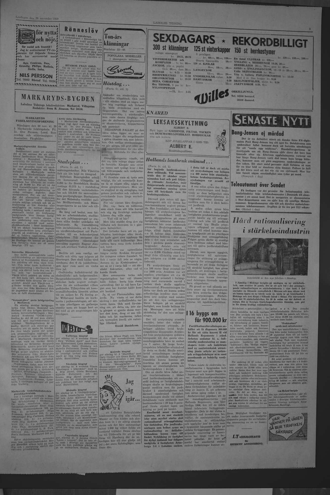 Laholms Tidning Lördag 28 november 1959, sida 3