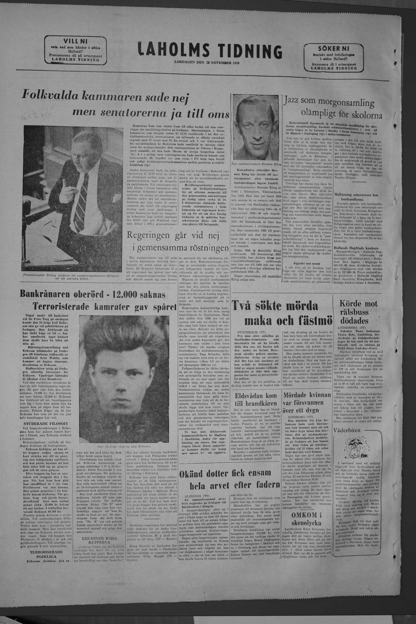Laholms Tidning Lördag 28 november 1959, sida 8