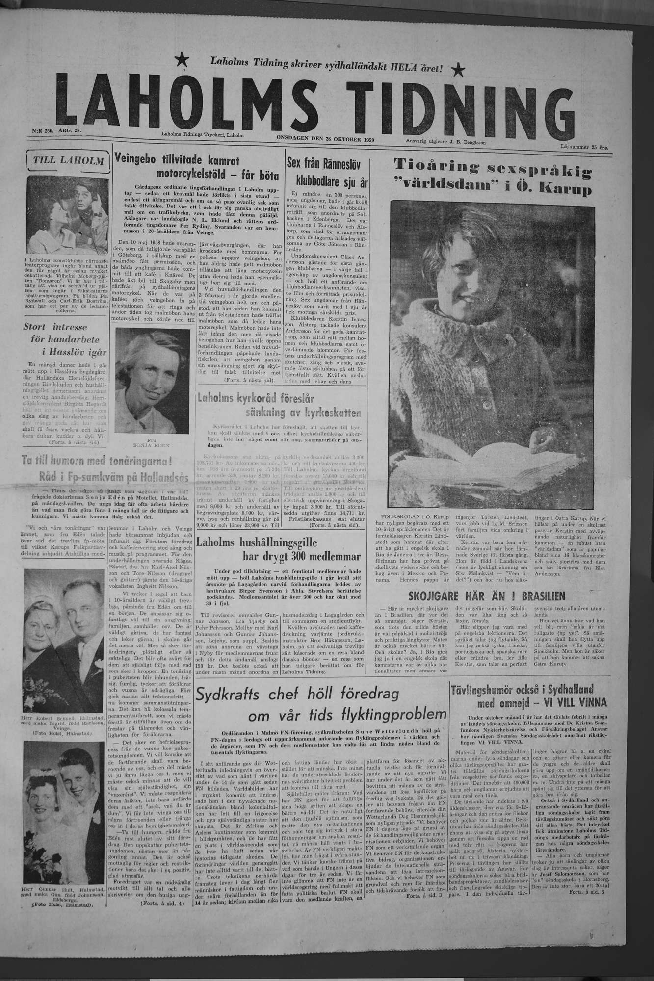 Laholms Tidning Onsdag 28 oktober 1959, sida 1