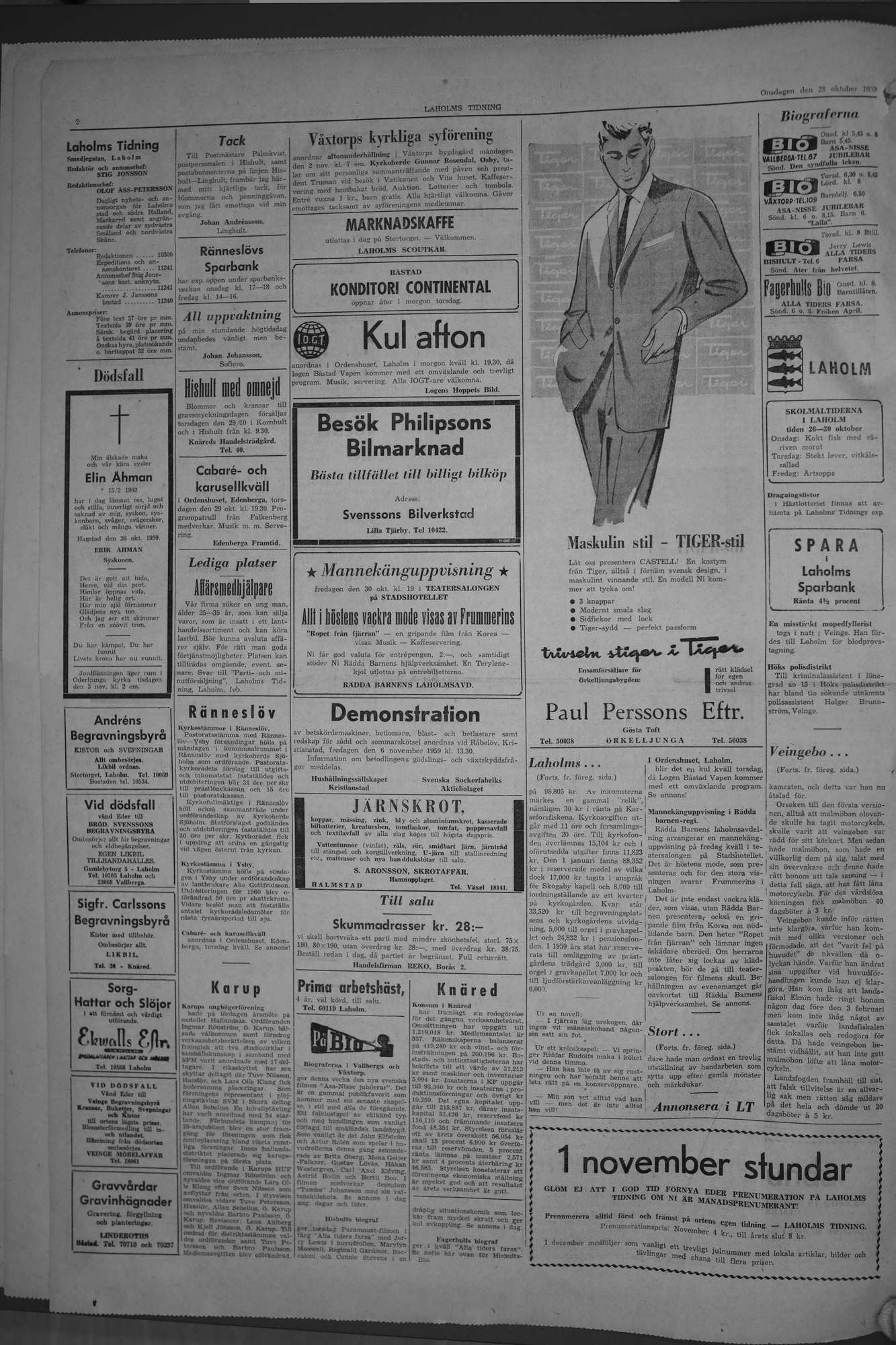 Laholms Tidning Onsdag 28 oktober 1959, sida 2