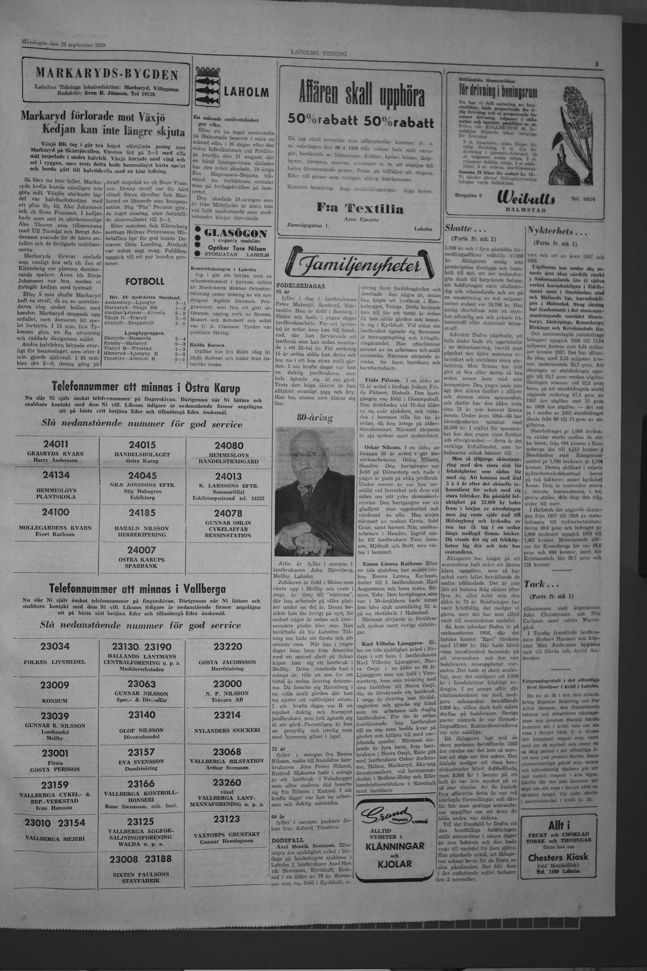 Laholms Tidning Måndag 28 september 1959, sida 3