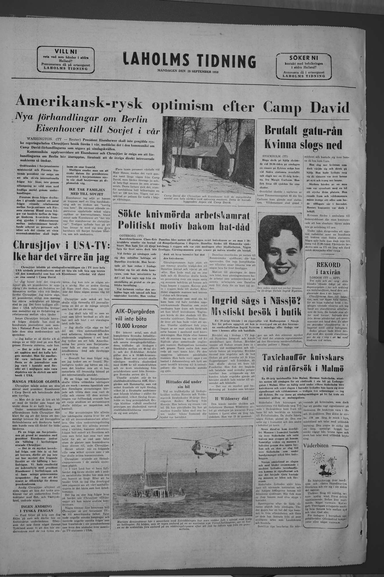 Laholms Tidning Måndag 28 september 1959, sida 8