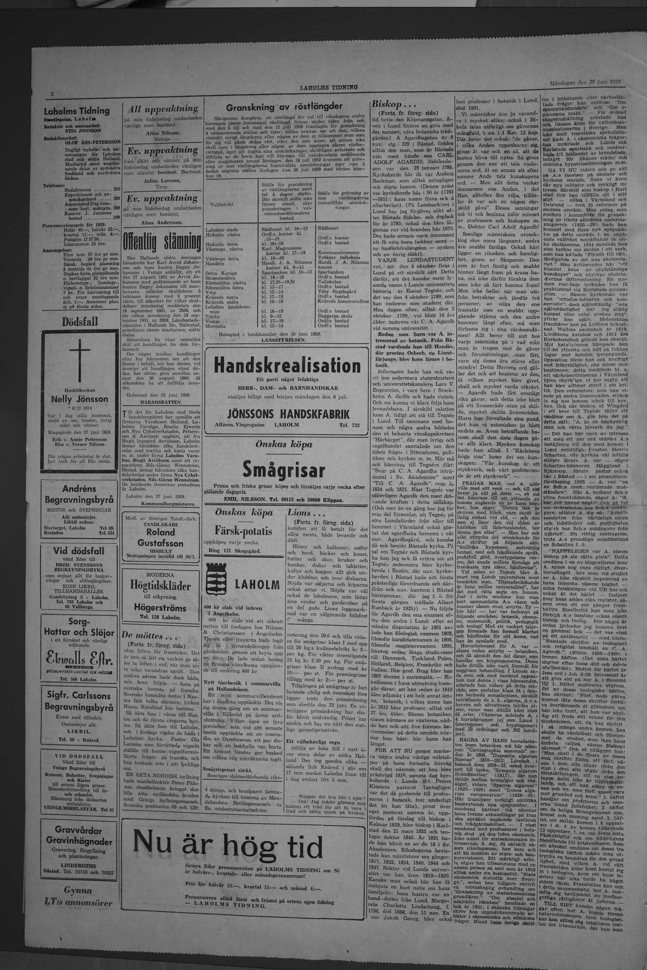 Laholms Tidning Måndag 29 juni 1959, sida 2