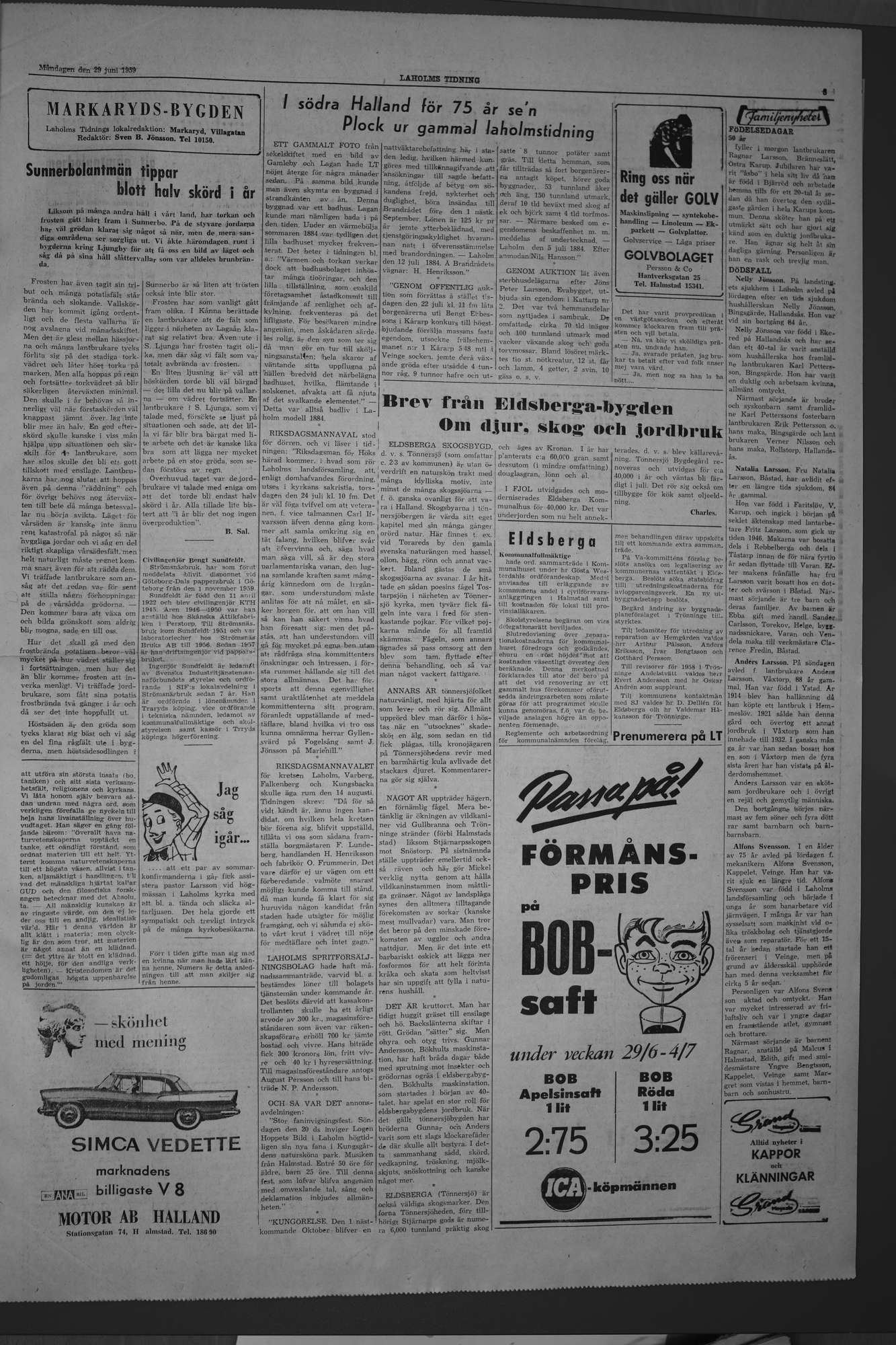 Laholms Tidning Måndag 29 juni 1959, sida 3