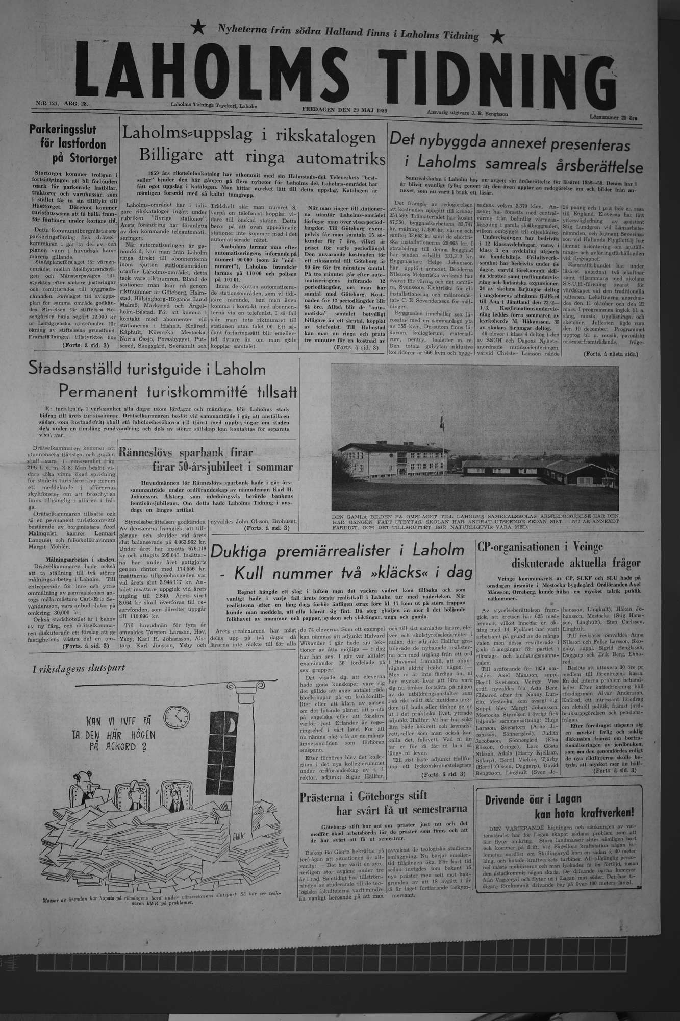 Laholms Tidning Fredag 29 maj 1959, sida 1