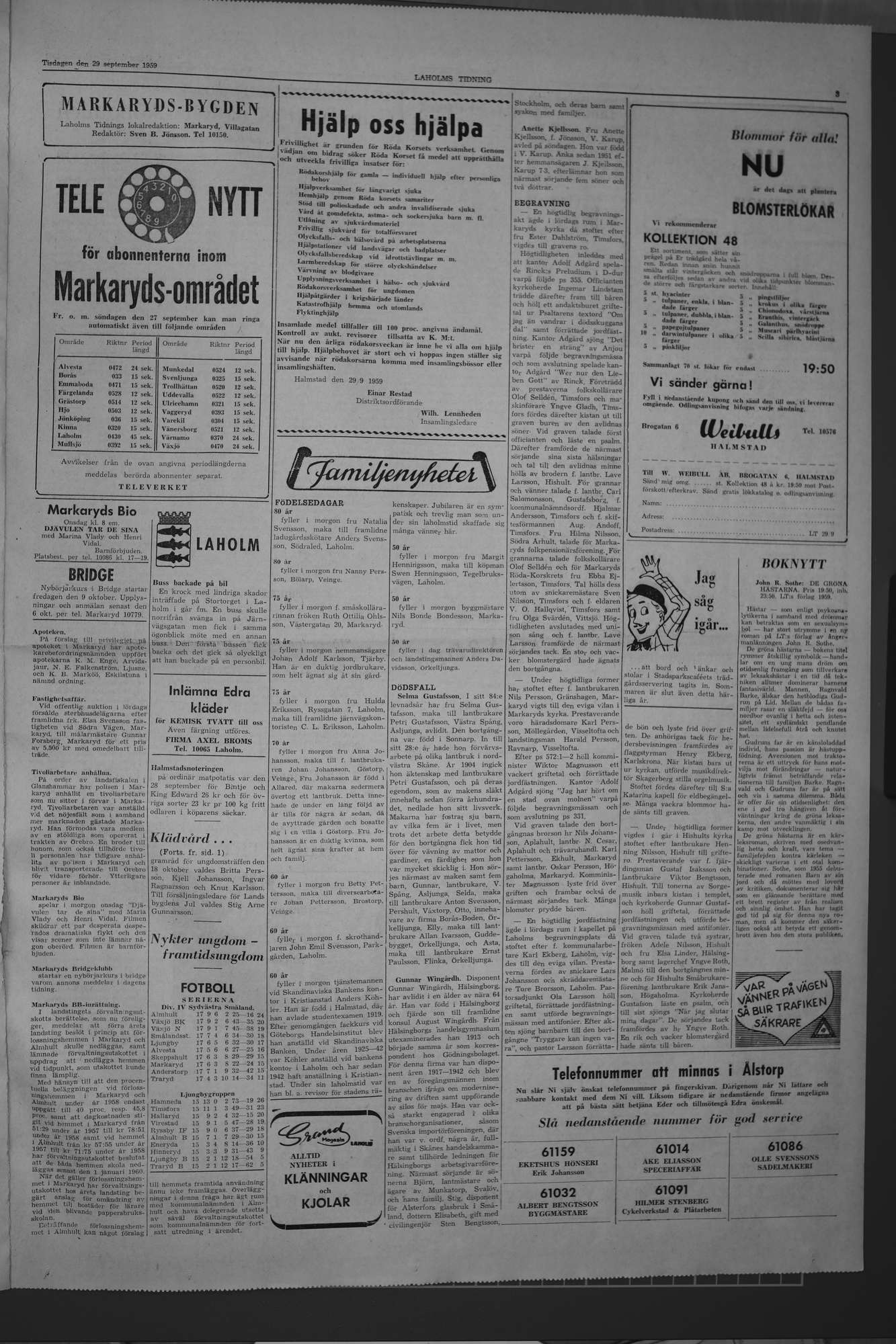 Laholms Tidning Tisdag 29 september 1959, sida 3