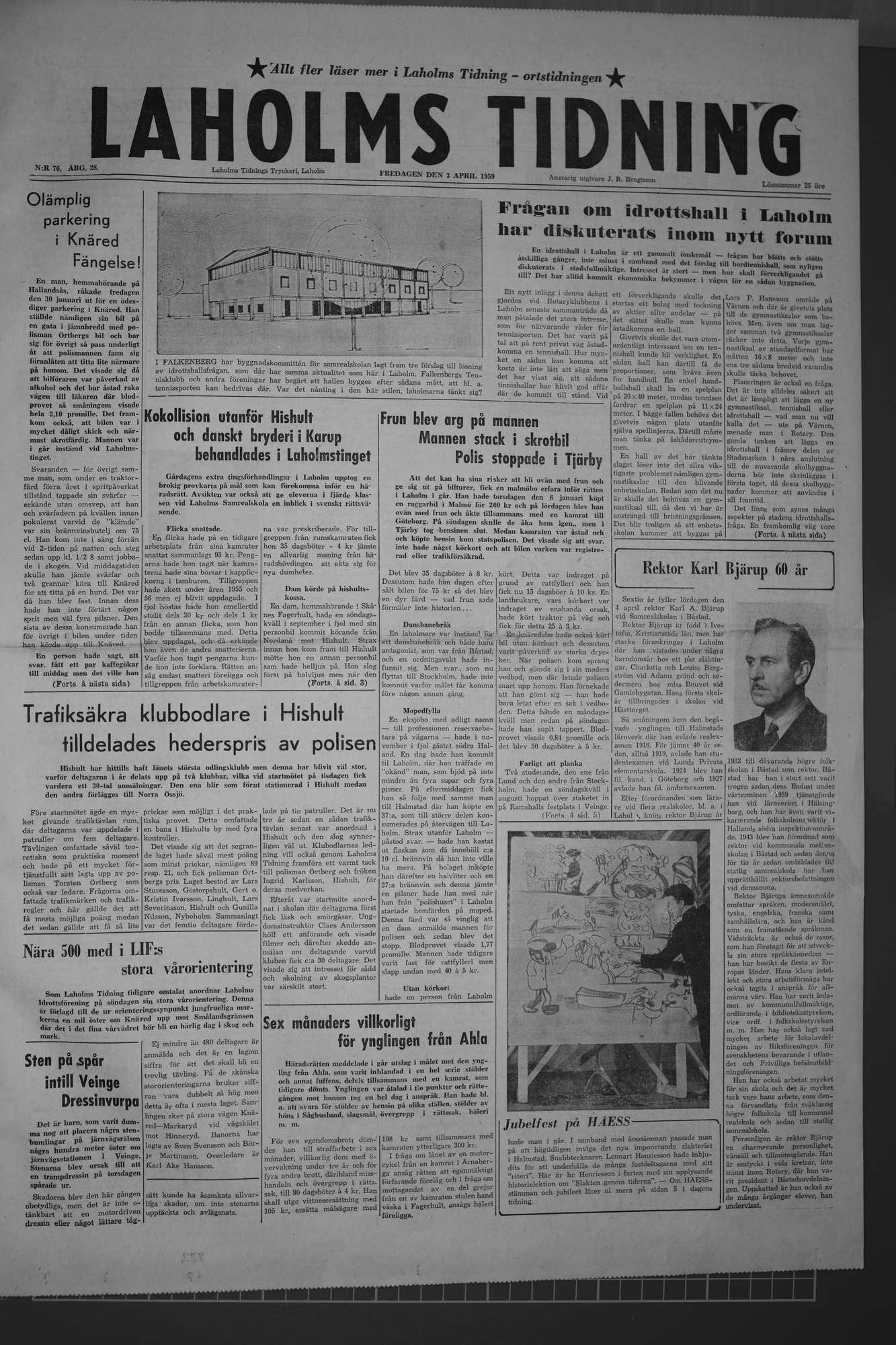 Laholms Tidning Fredag 3 april 1959, sida 1