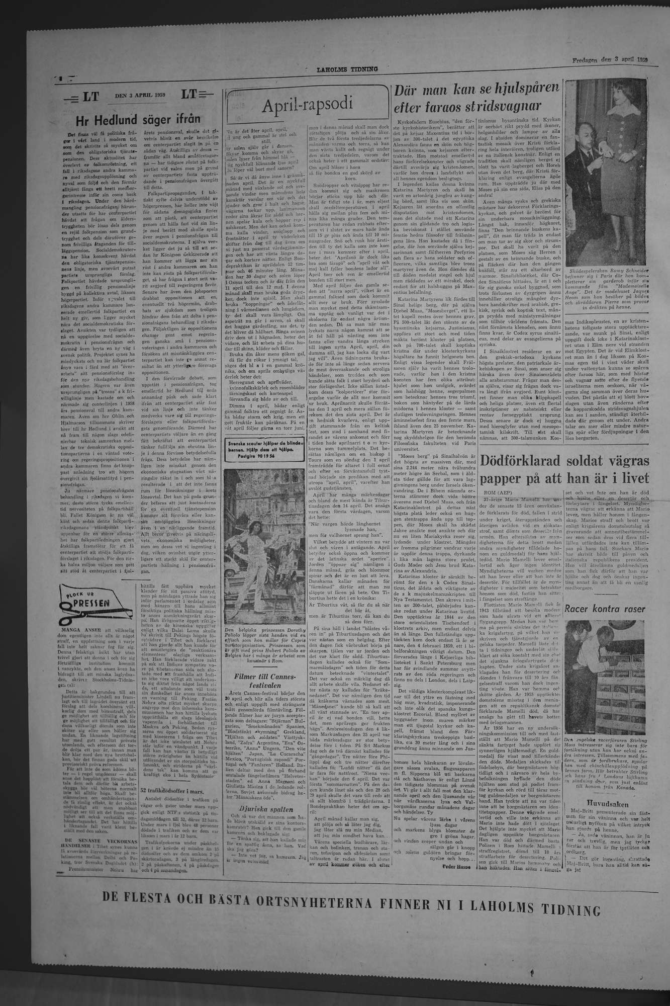 Laholms Tidning Fredag 3 april 1959, sida 4