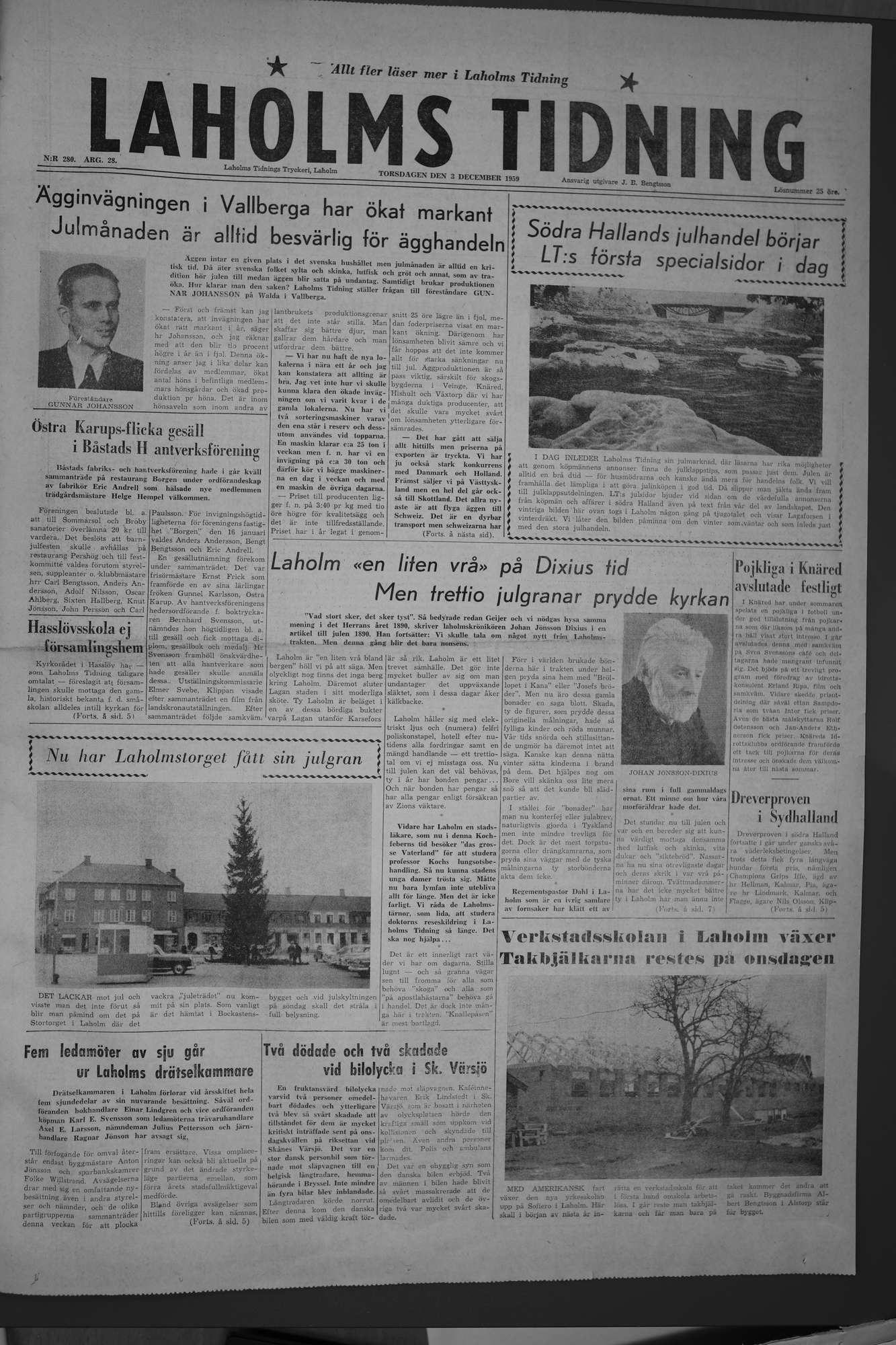 Laholms Tidning Torsdag 3 december 1959, sida 1