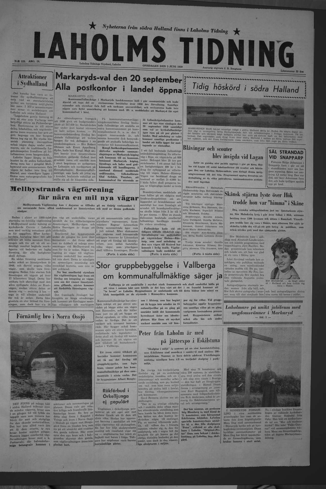 Laholms Tidning Onsdag 3 juni 1959, sida 1
