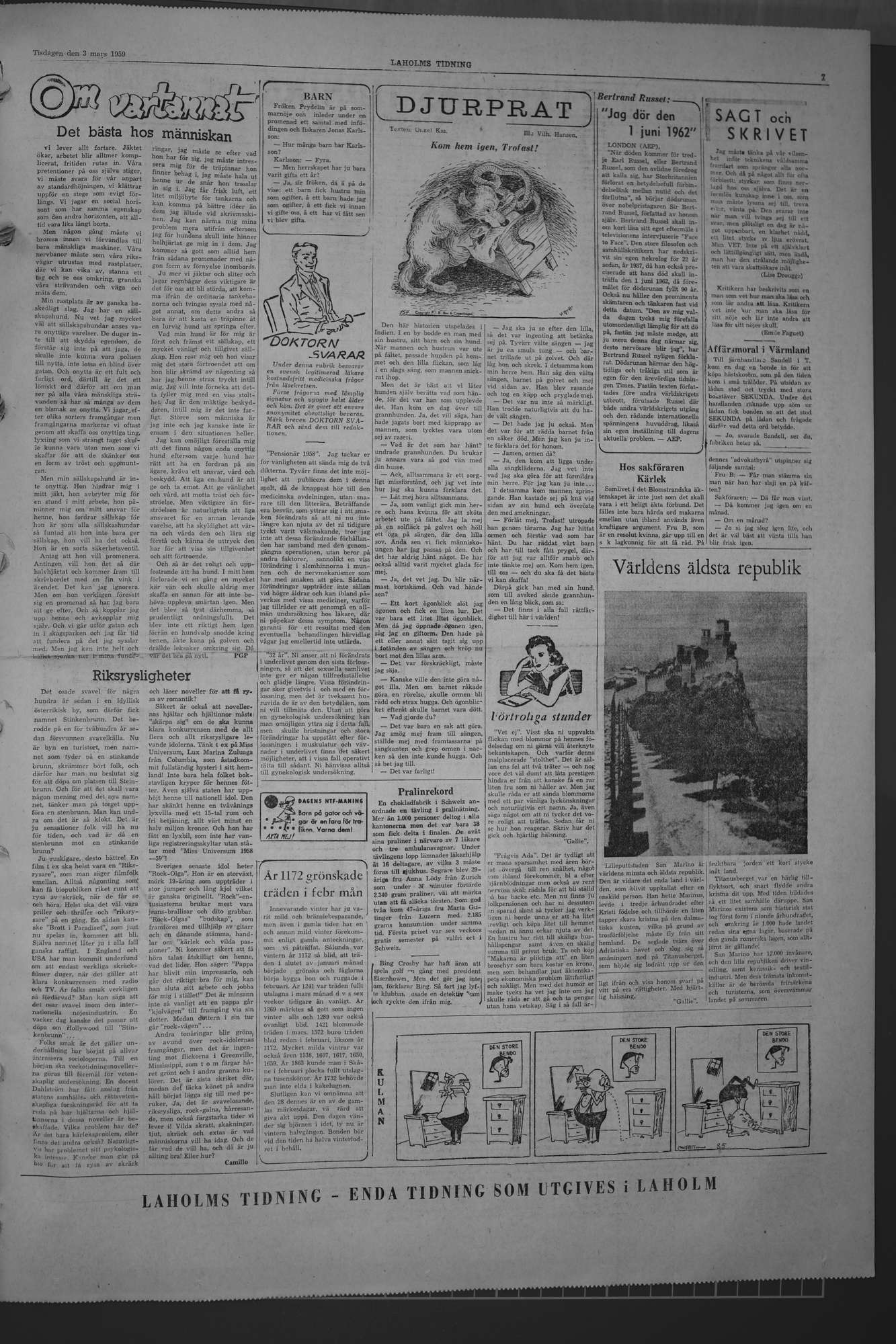 Laholms Tidning Tisdag 3 mars 1959, sida 7