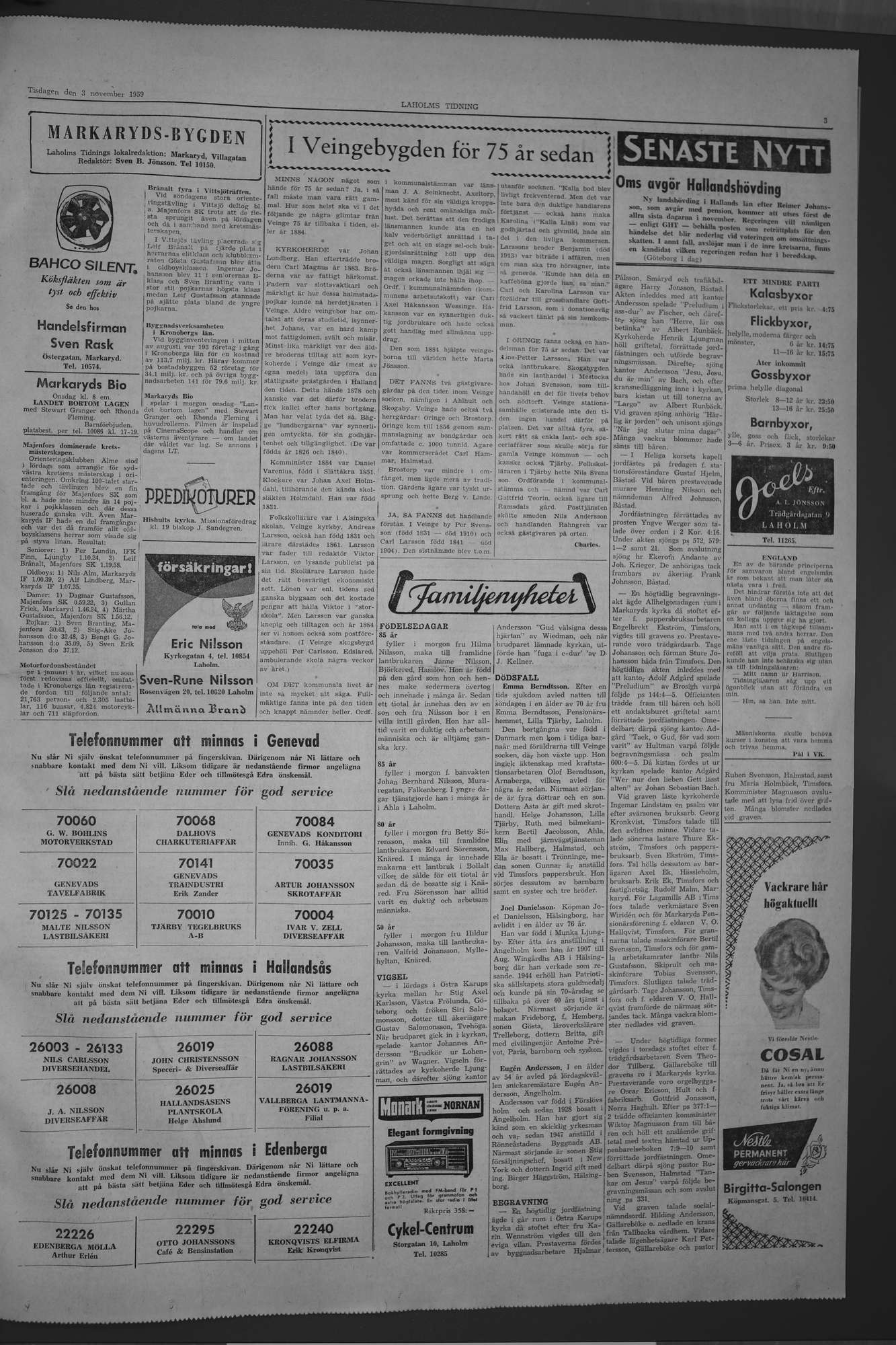 Laholms Tidning Tisdag 3 november 1959, sida 3