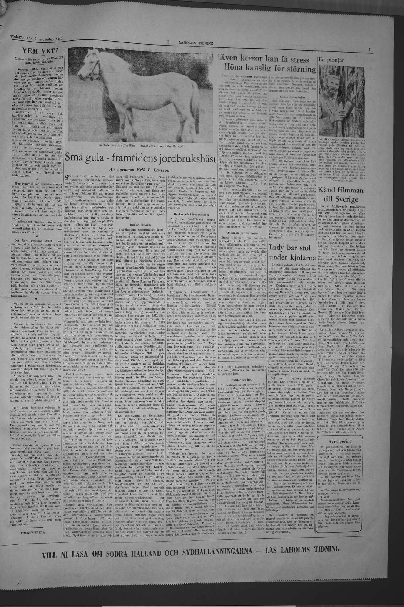 Laholms Tidning Tisdag 3 november 1959, sida 7