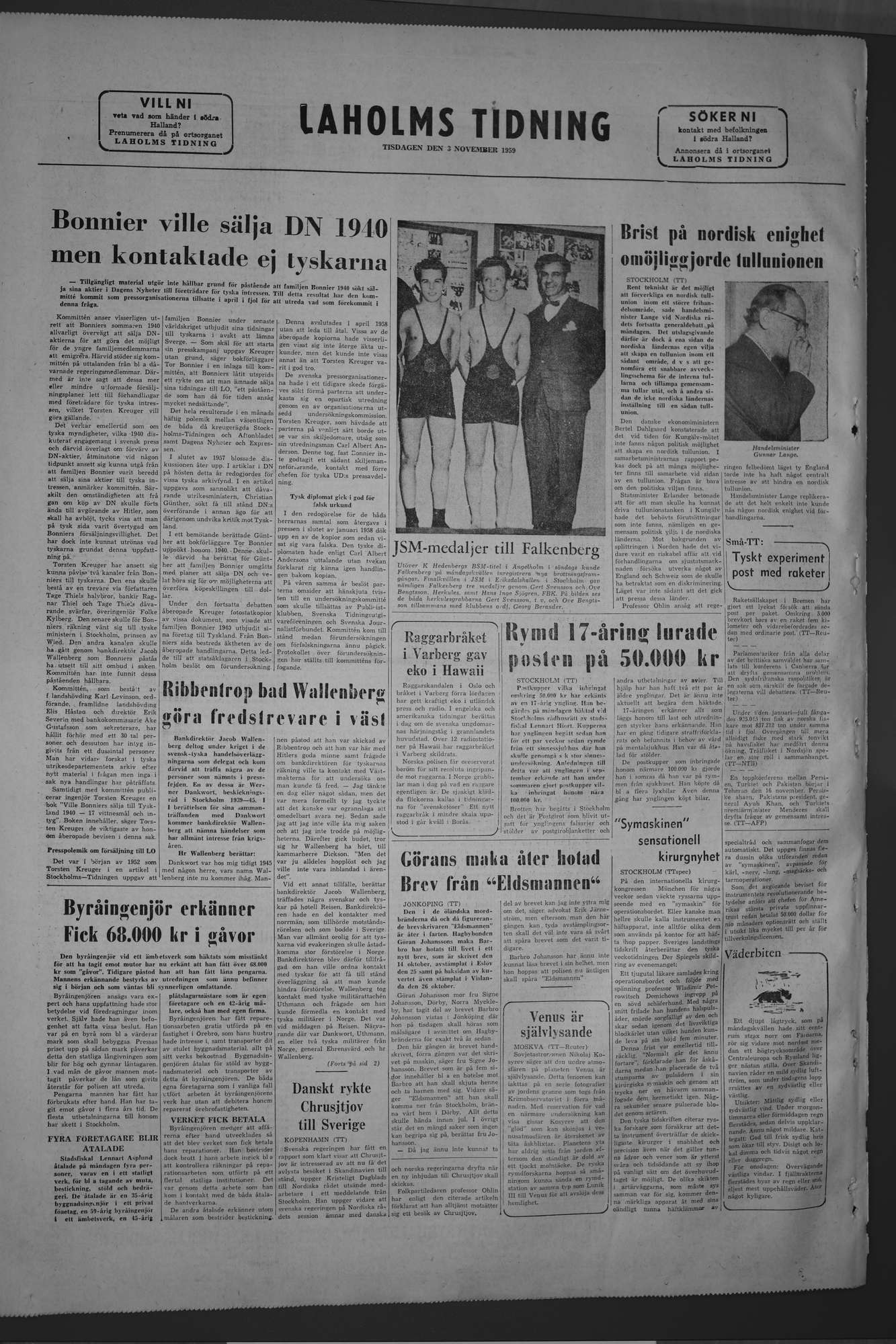 Laholms Tidning Tisdag 3 november 1959, sida 8