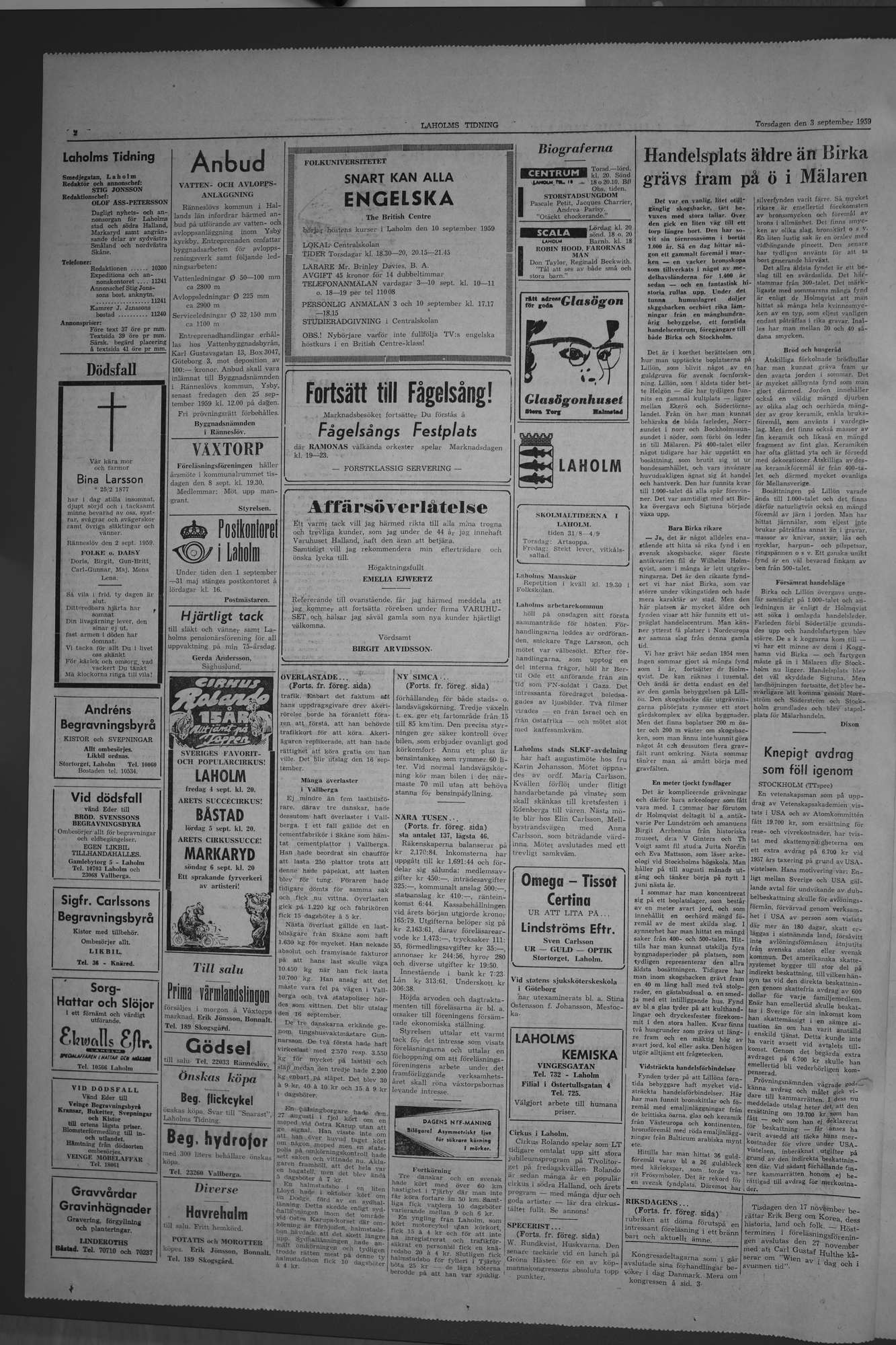 Laholms Tidning Torsdag 3 september 1959, sida 2
