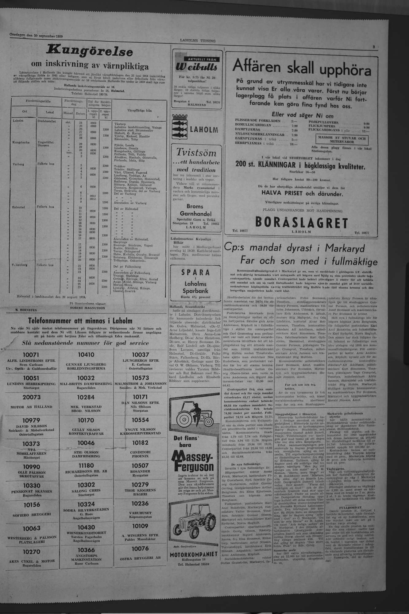 Laholms Tidning Onsdag 30 september 1959, sida 3