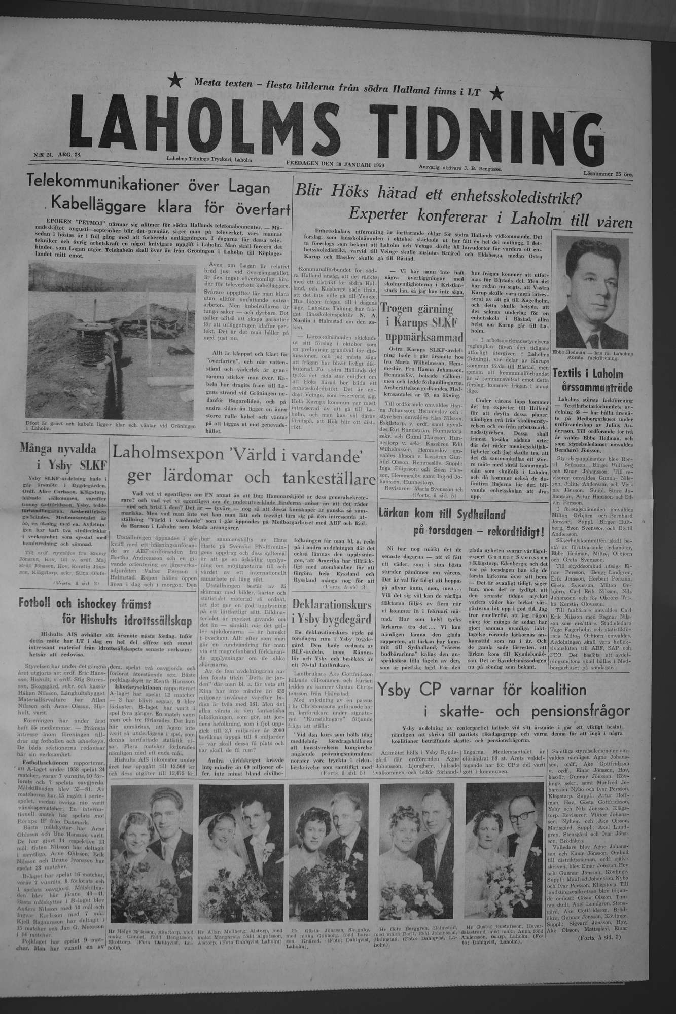 Laholms Tidning Fredag 30 januari 1959, sida 1