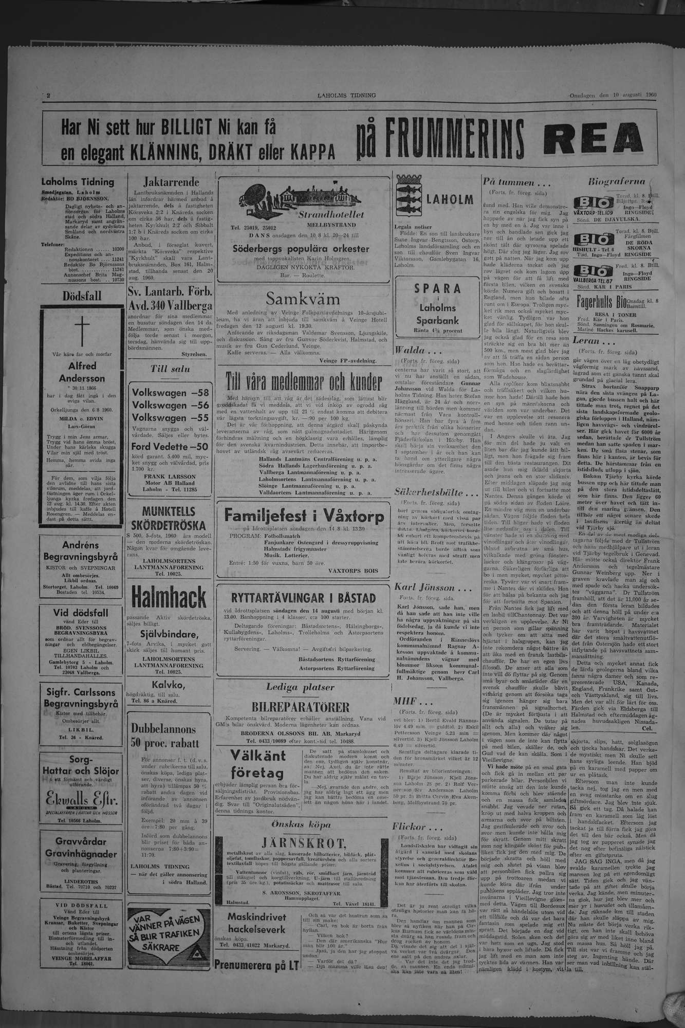 Laholms Tidning Onsdag 10 augusti 1960, sida 2