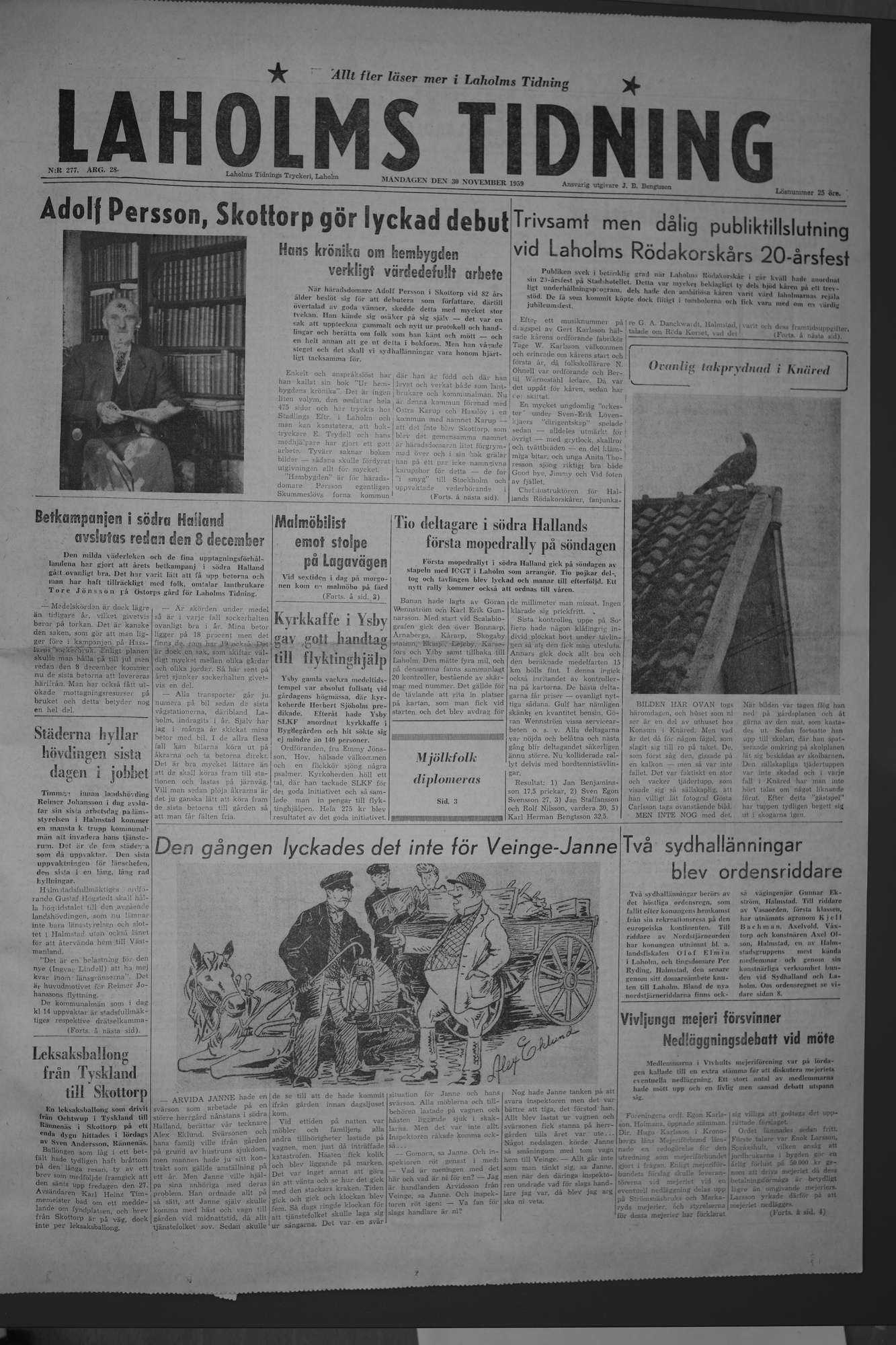 Laholms Tidning Måndag 30 november 1959, sida 1