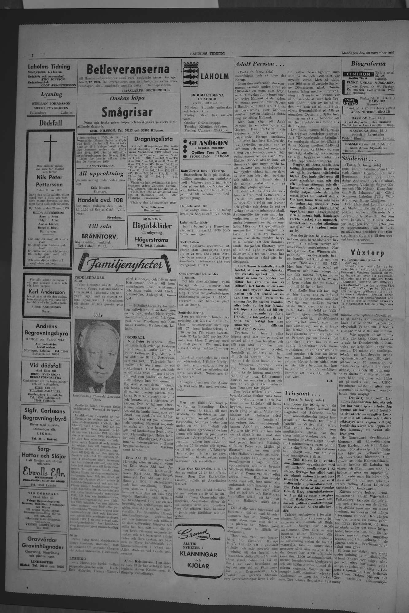 Laholms Tidning Måndag 30 november 1959, sida 2