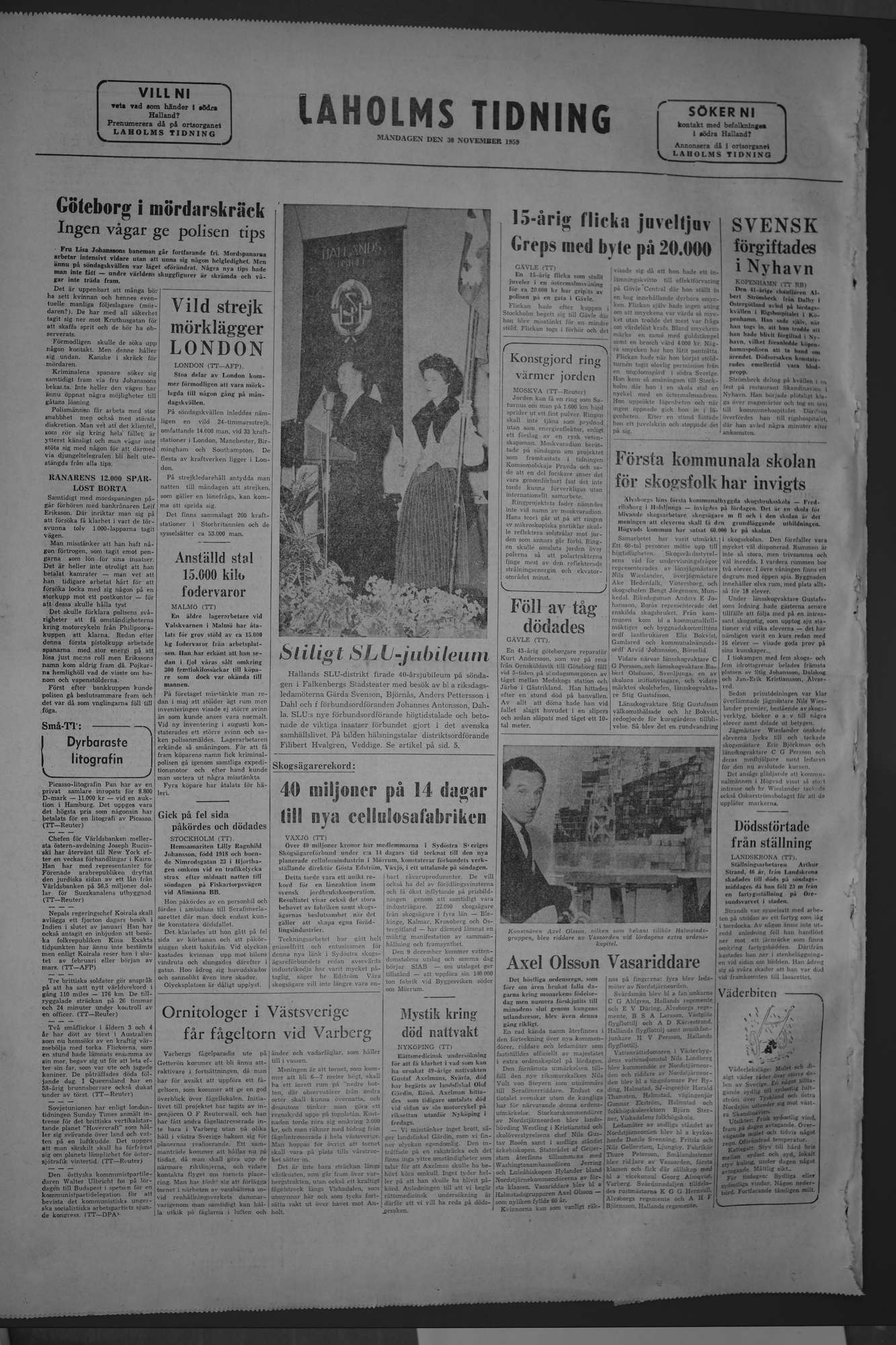 Laholms Tidning Måndag 30 november 1959, sida 8