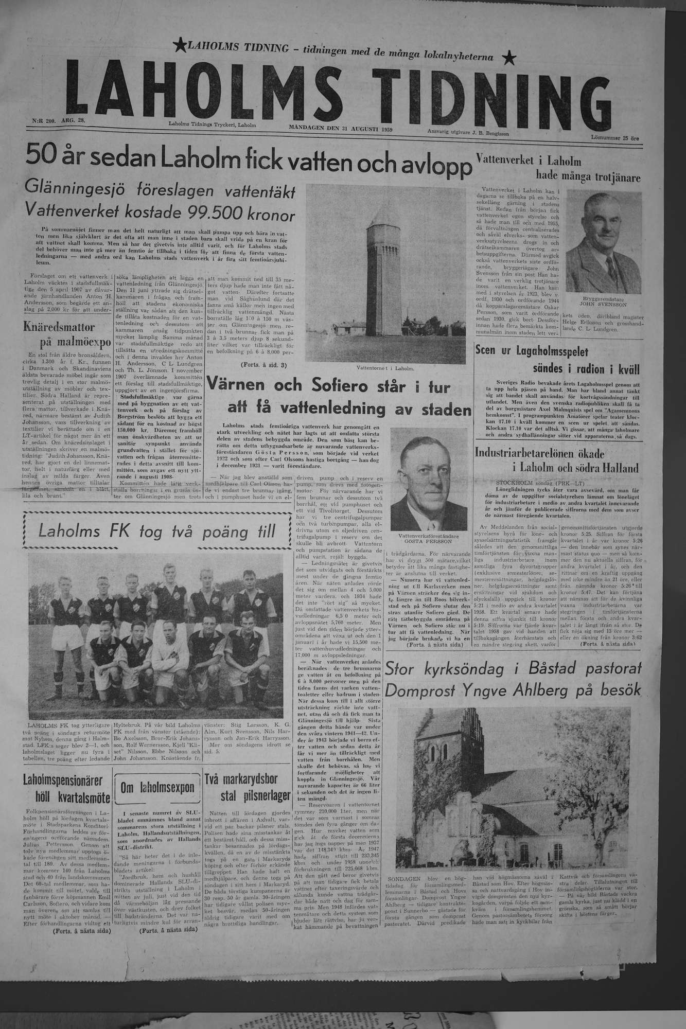 Laholms Tidning Måndag 31 augusti 1959, sida 1