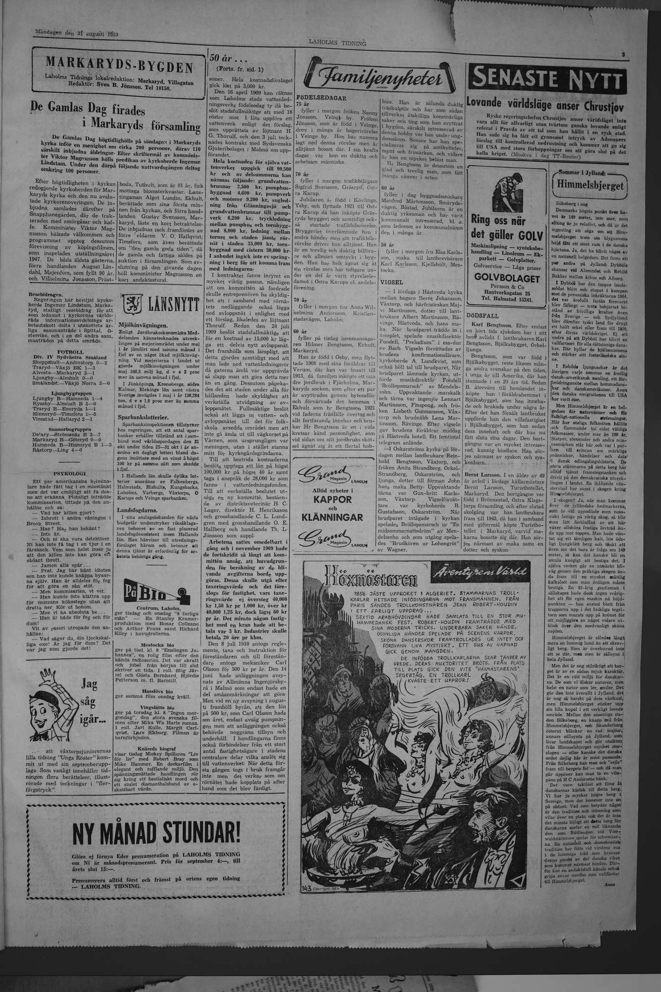 Laholms Tidning Måndag 31 augusti 1959, sida 3