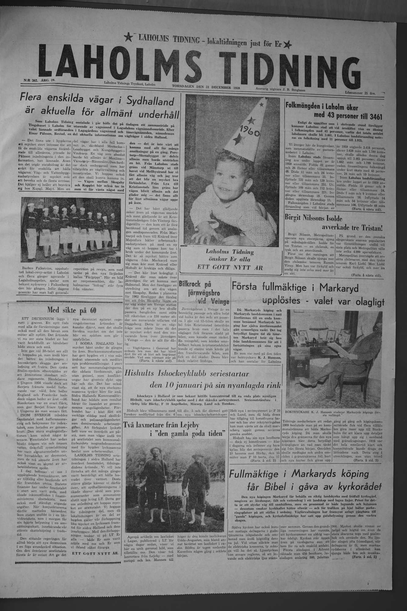 Laholms Tidning Torsdag 31 december 1959, sida 1