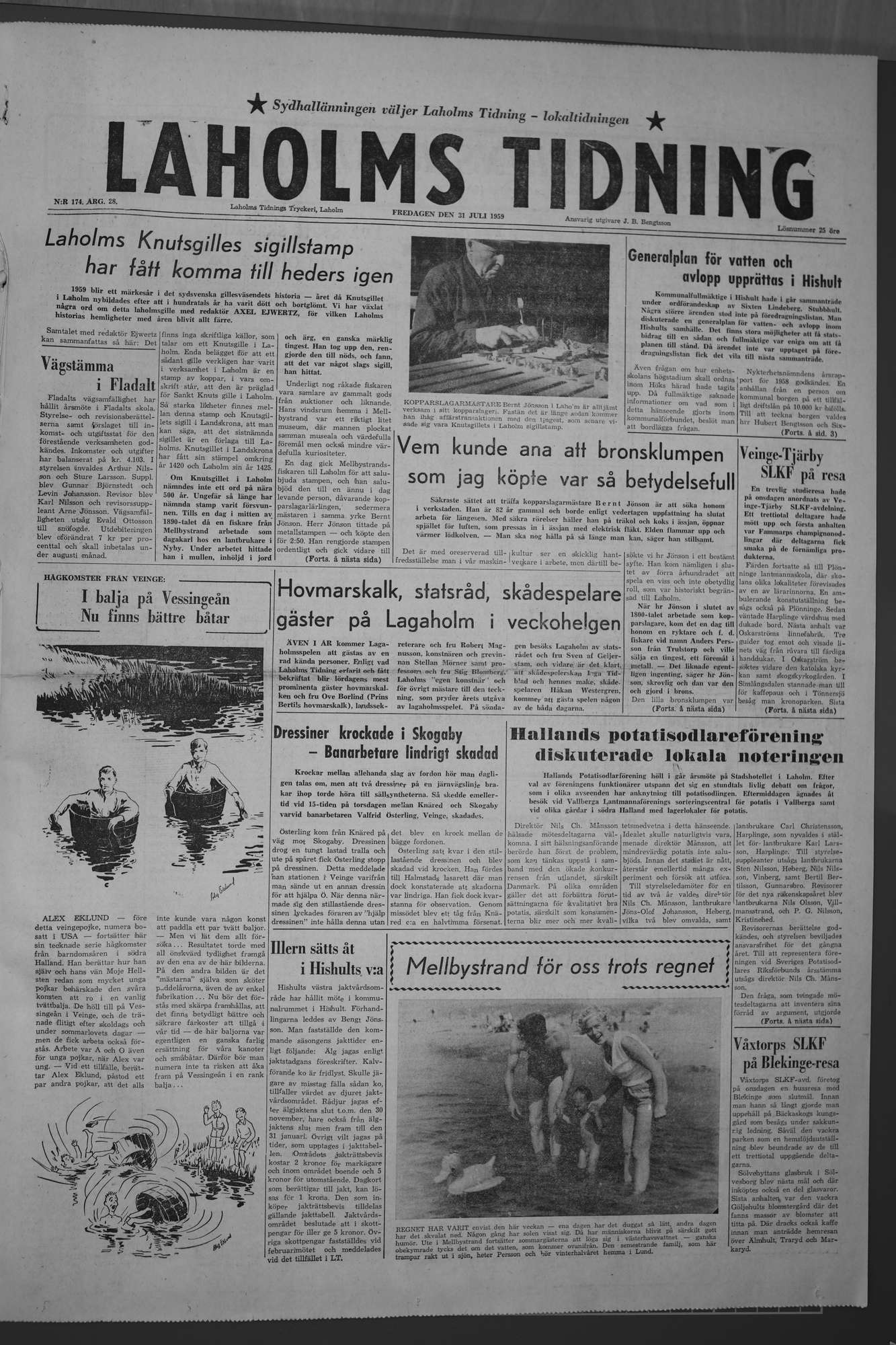 Laholms Tidning Fredag 31 juli 1959, sida 1