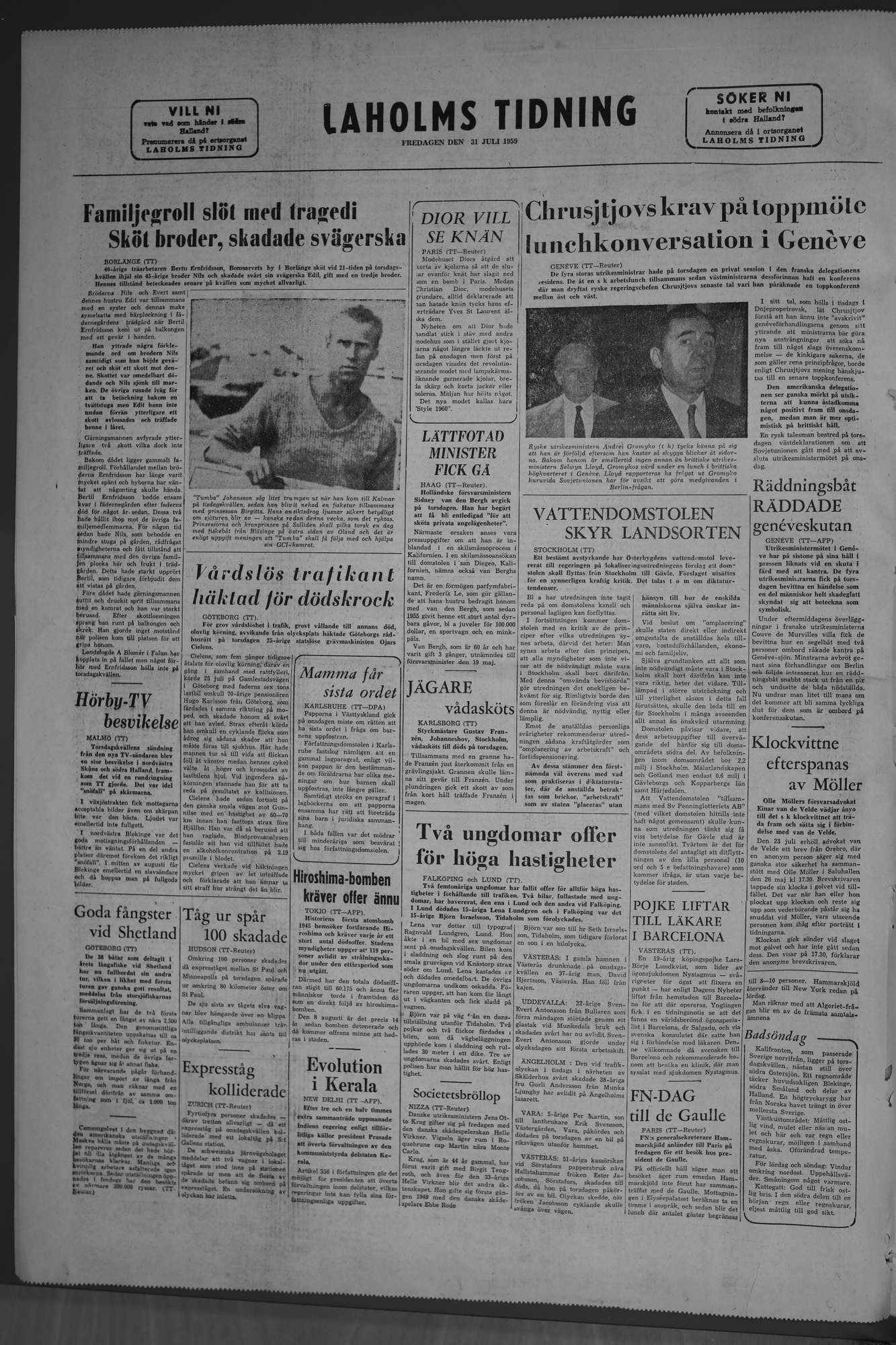 Laholms Tidning Fredag 31 juli 1959, sida 8